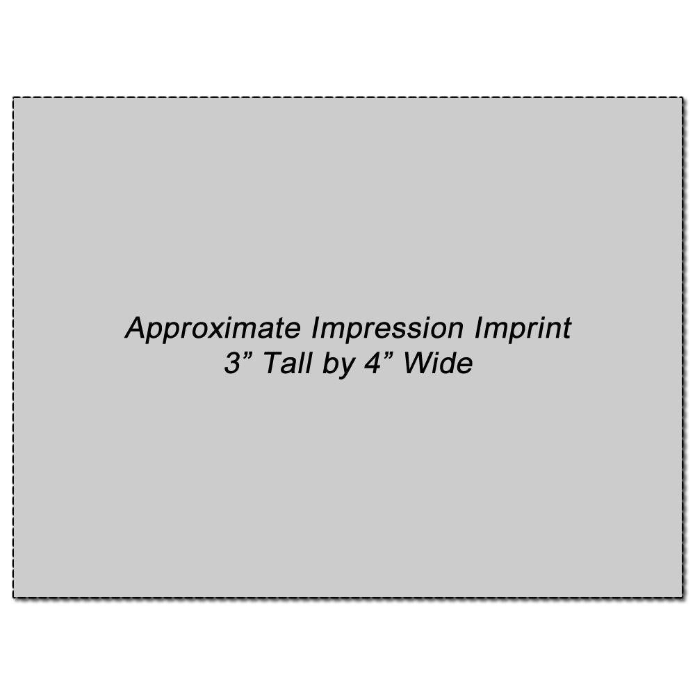Approximate impression imprint area: 3-inch tall by 4-inch wide sizing guide for printing designs