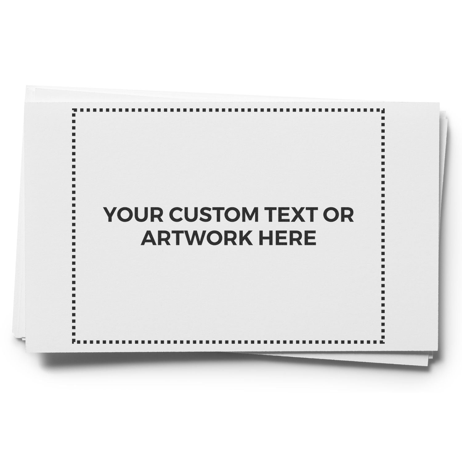 Custom artwork or text placeholder on white print card mockup with dashed border, ready for your design.