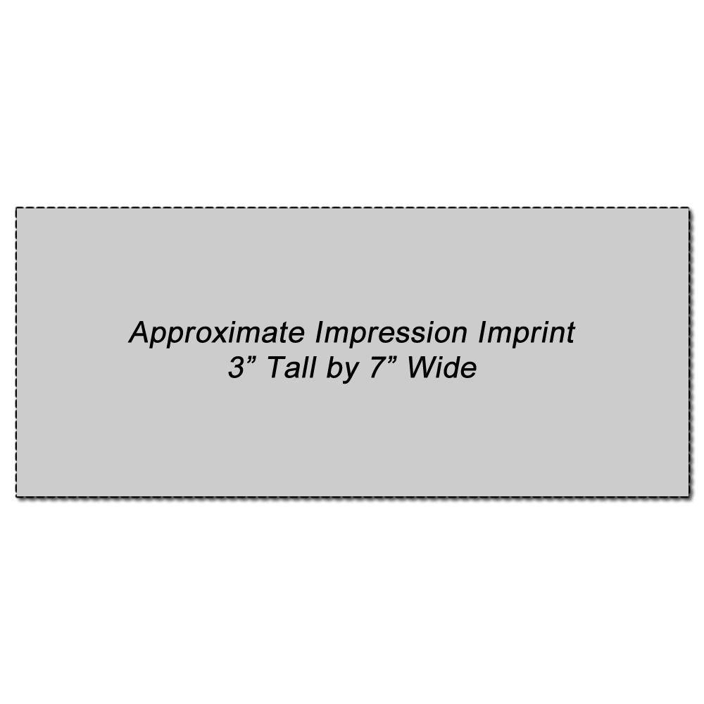 Approximate impression imprint size: 3-inch tall by 7-inch wide print area measurement for branding and labeling materials.