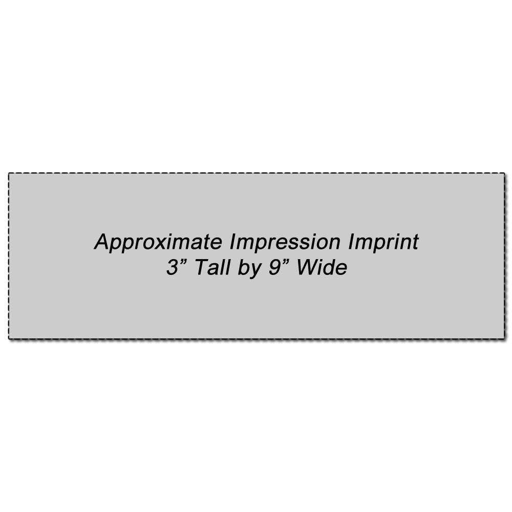 Approximate impression imprint size: 3-inch tall by 9-inch wide, indicating printing area dimensions for custom graphics.