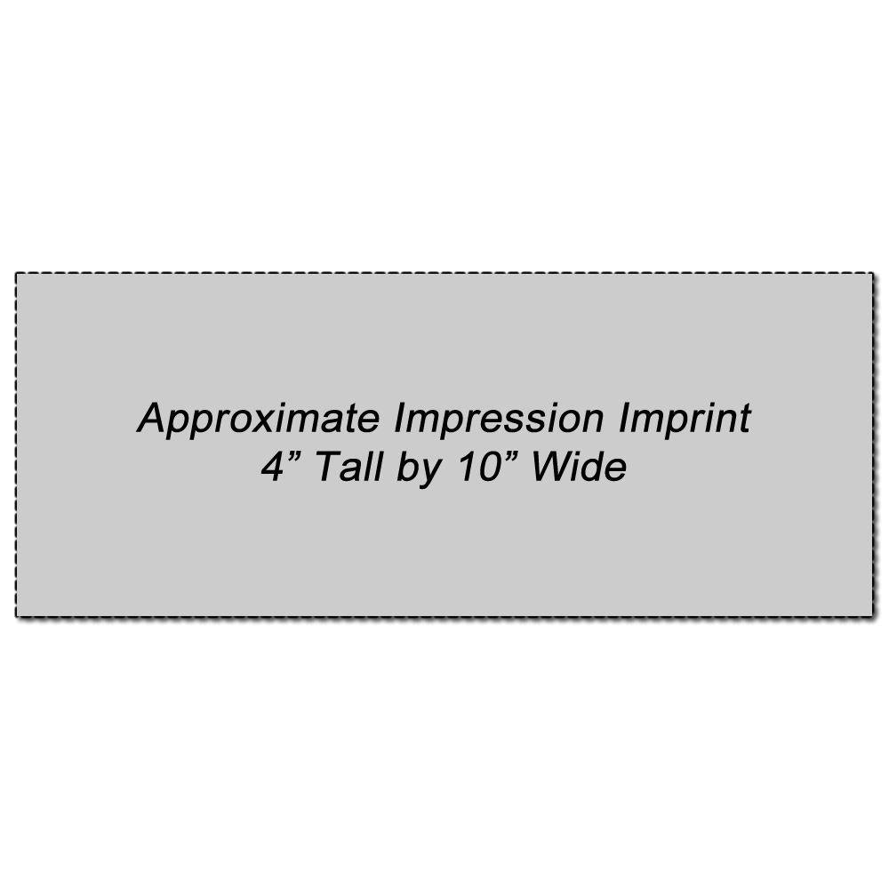 Approximate impression print size for branding: 4-inch tall by 10-inch wide on a gray placeholder panel.