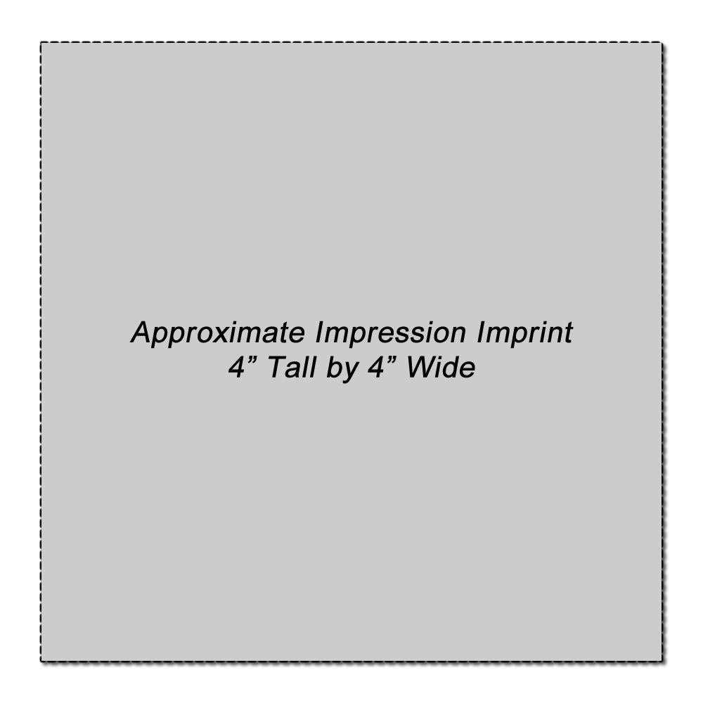 Approximate imprint impression area: 4-inch tall by 4-inch wide printing template.