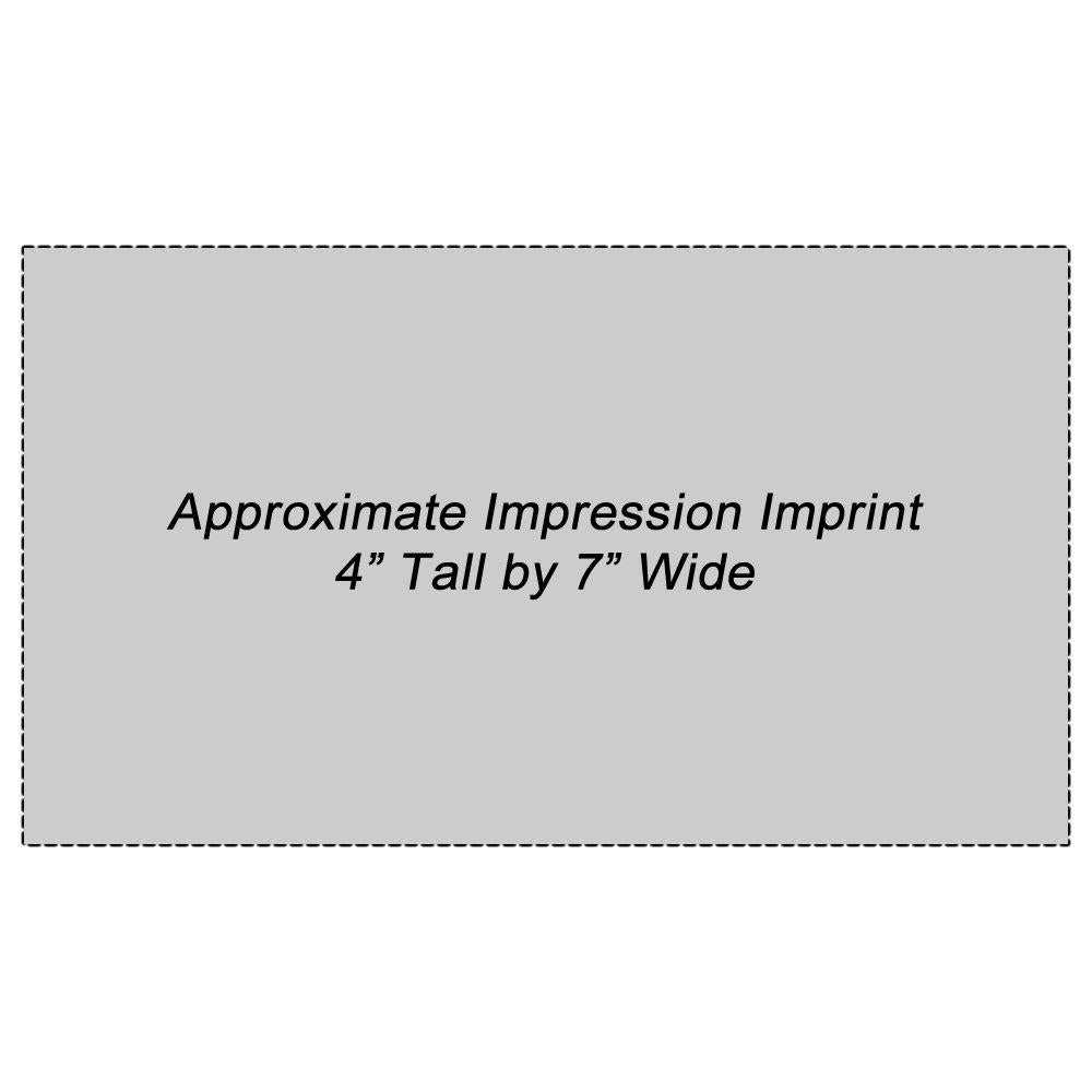 Approximate impression imprint size: 4 inches tall by 7 inches wide shown in product measurement graphic.