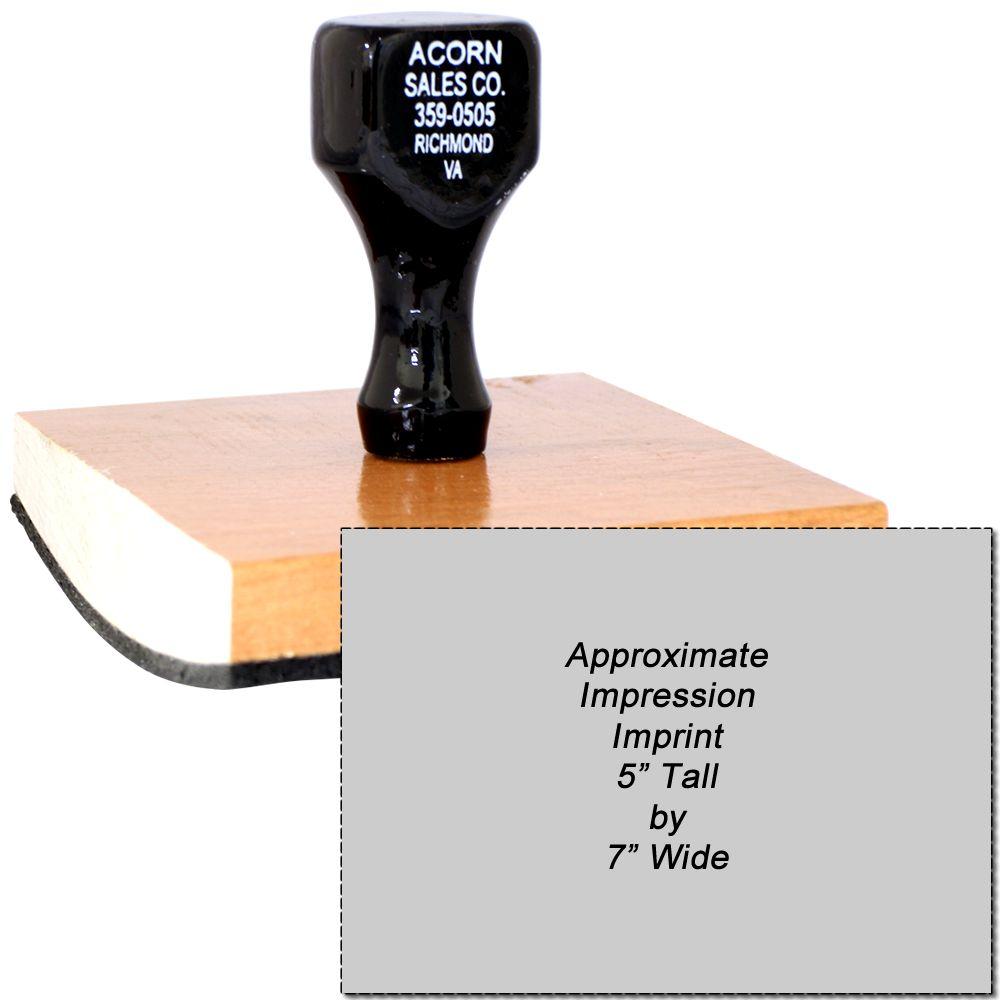 Acorn Sales Co. stamp on wooden block, showing approximate 5x7 imprint size for Richmond, VA ink stamp for business labeling and printing.