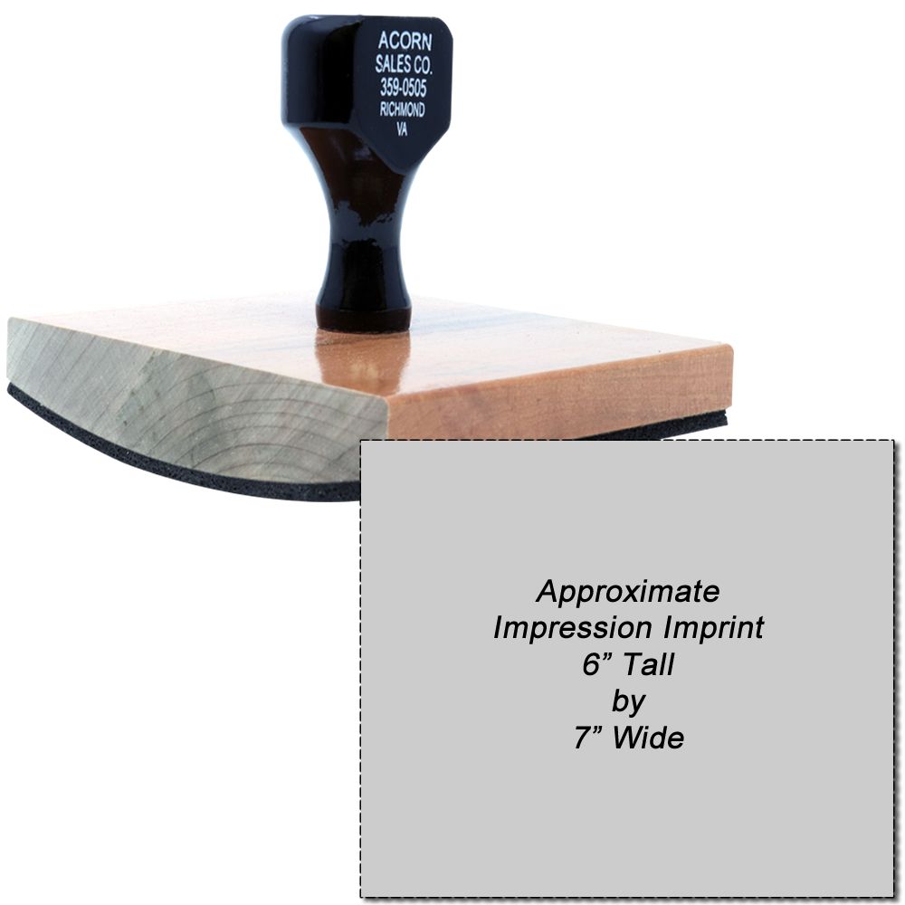 Wood block rubber stamp showing ACORN SALES CO. logo with approximate impression size 6-inch tall by 7-inch wide.