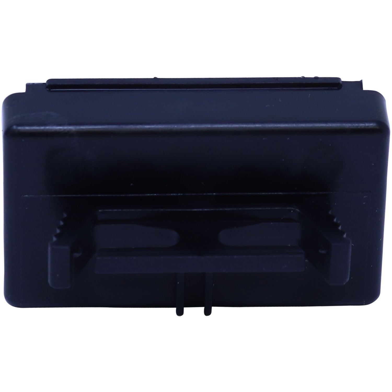 Black plastic automotive mounting bracket isolated on white background