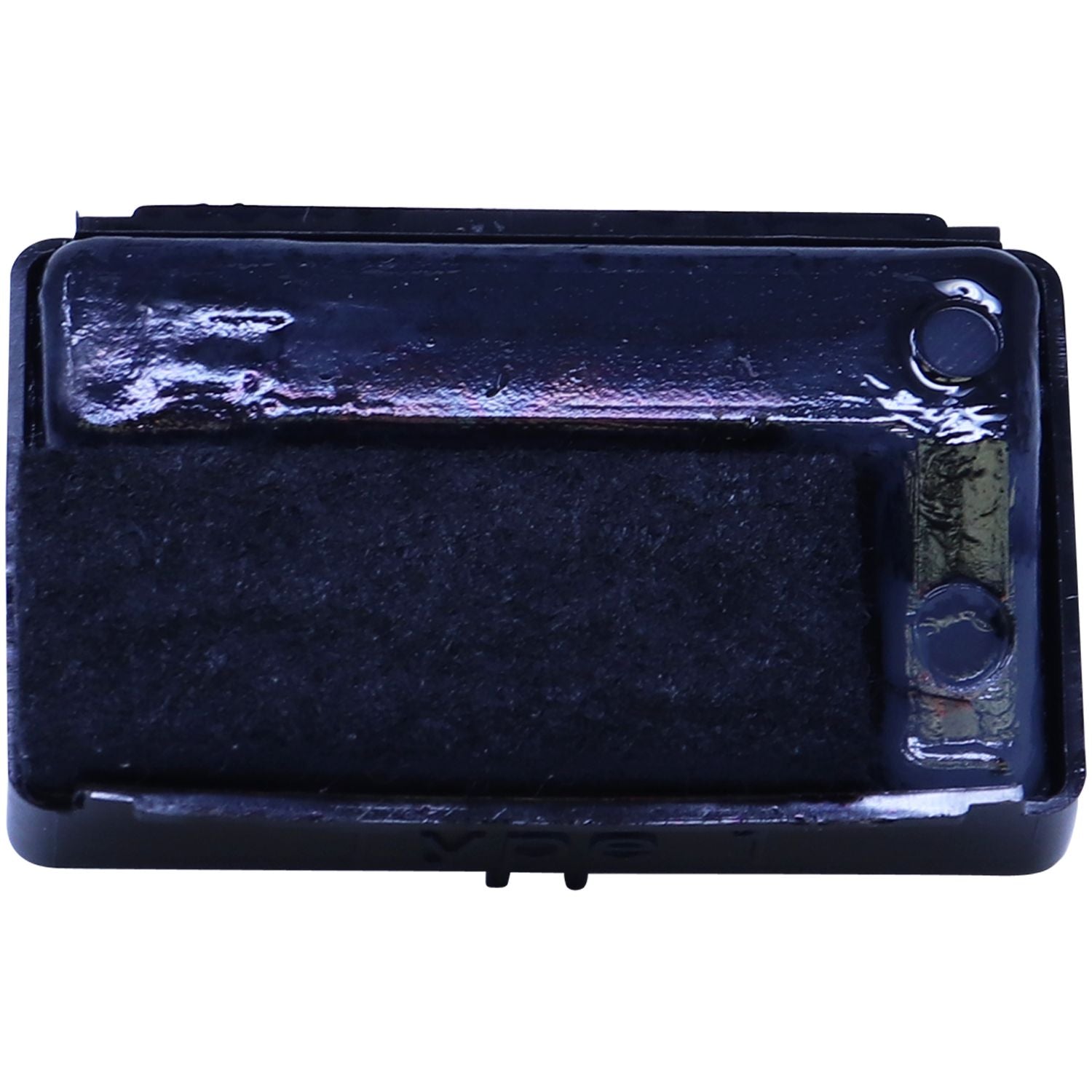 Black rectangular automotive plastic part with foam insert on white background