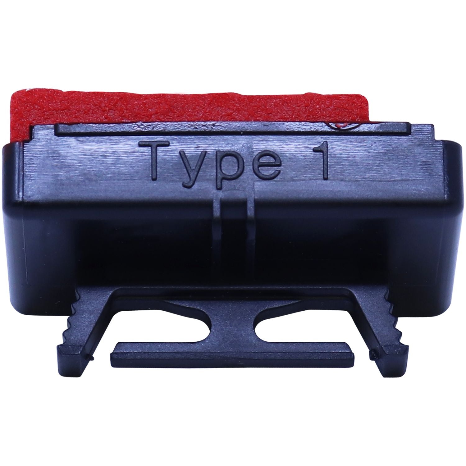 Type 1 black printer ribbon cartridge with red ink ribbon on white background