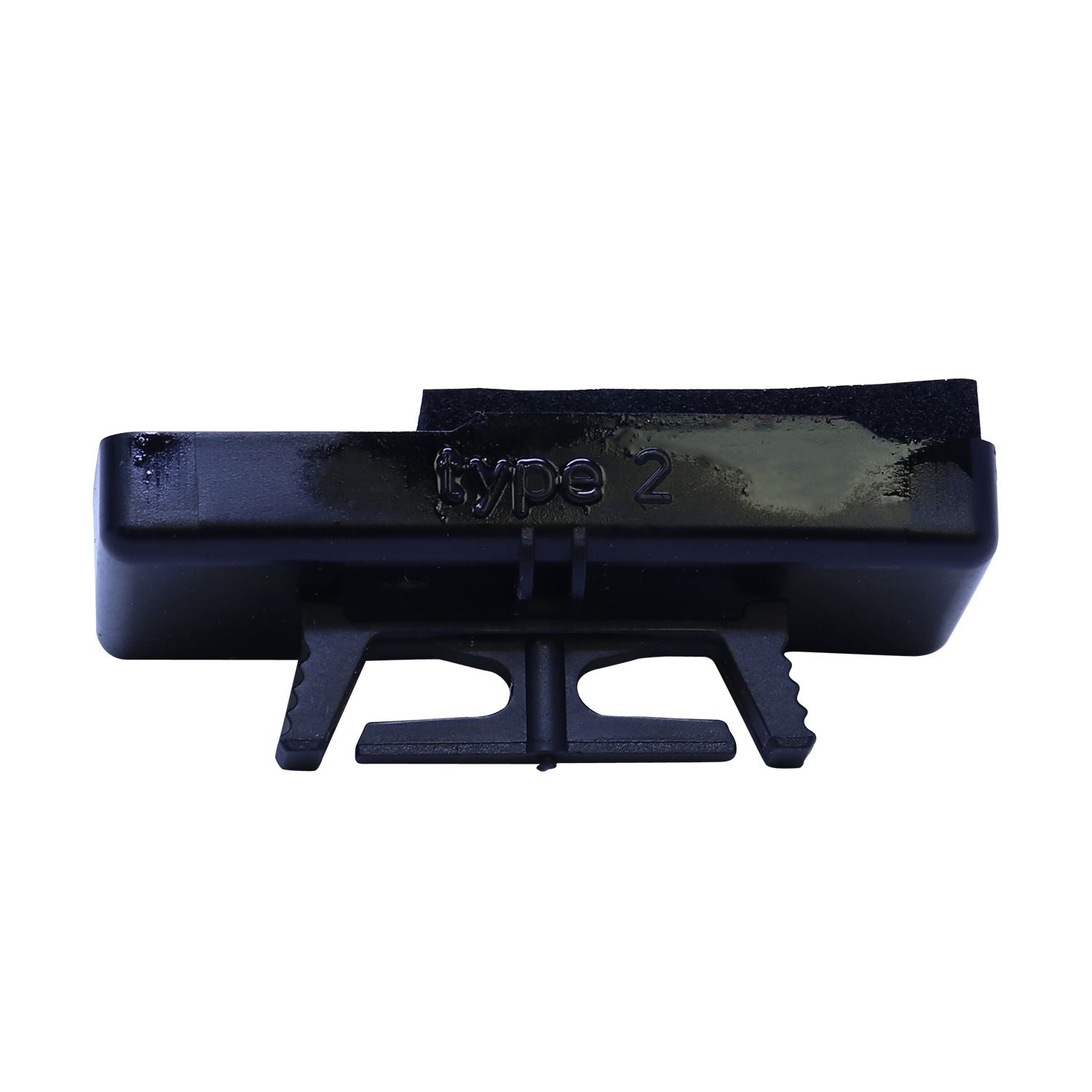 Black Type 2 plastic leveling clip tool isolated on a white background