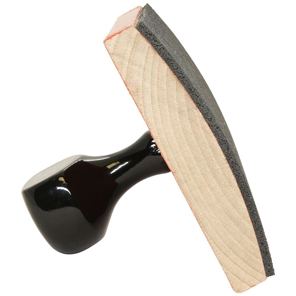 Handheld wooden bristle scrubbing brush with black handle for cleaning floors, tiles, and grout