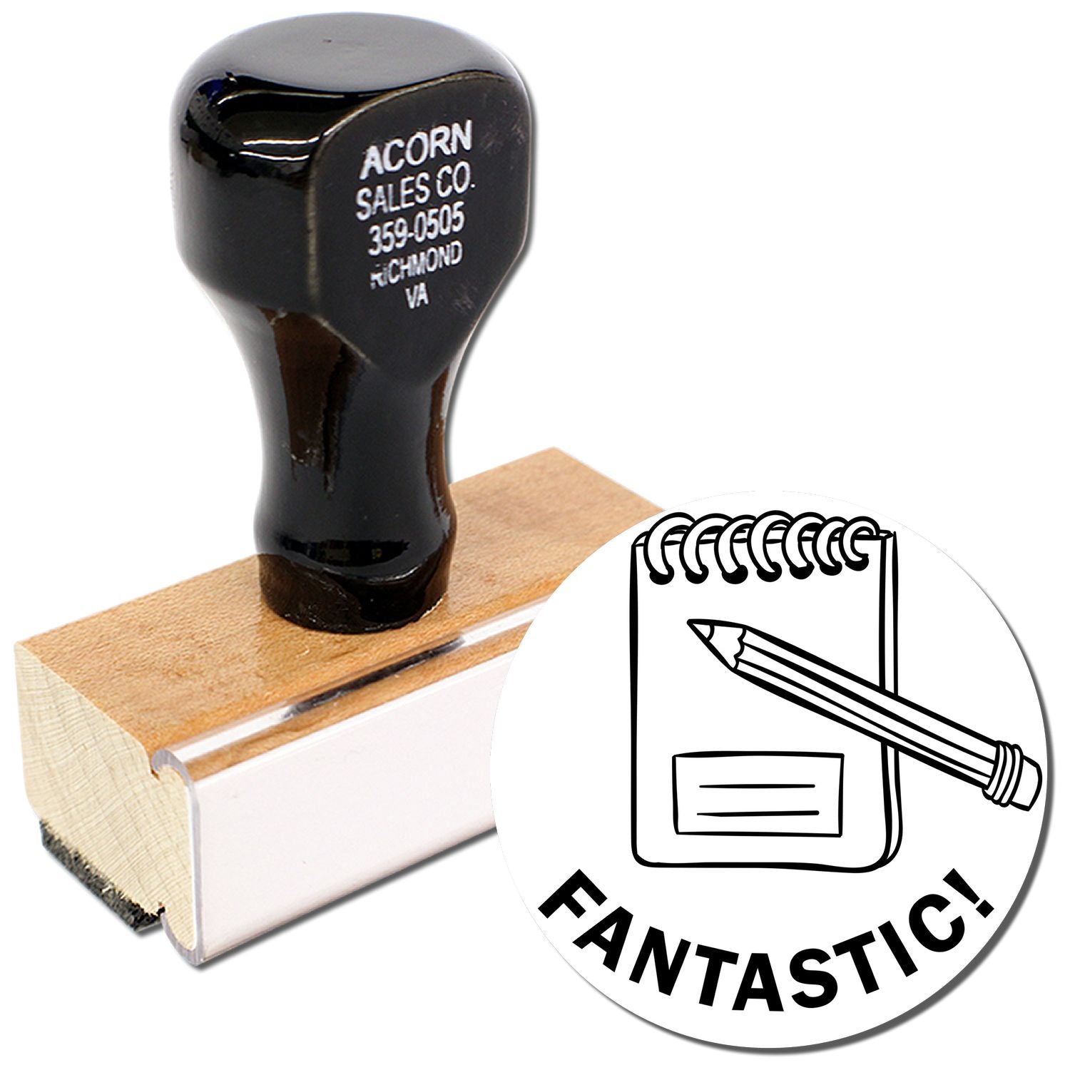Custom rubber stamp with black handle and Fantastic! design, ideal for office, business, and craft stamping.