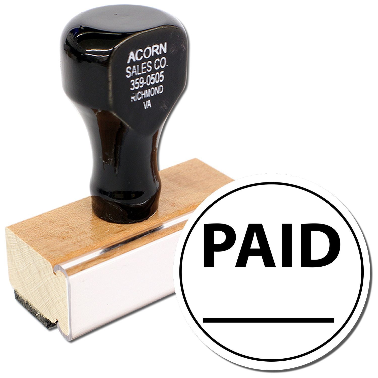 Paid rubber stamp with wooden handle, black ink office supply stamp