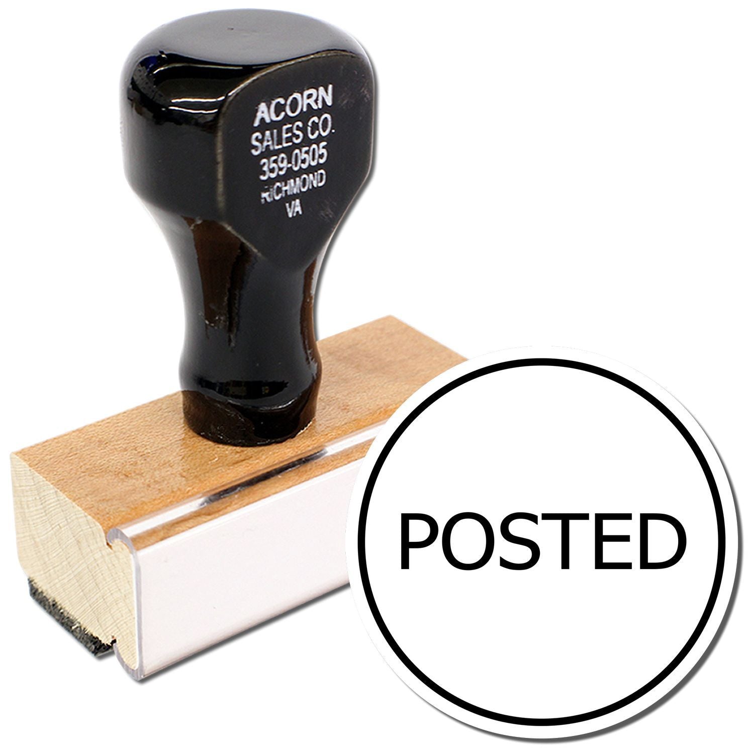 Black rubber posted stamp with wooden handle for office marking use