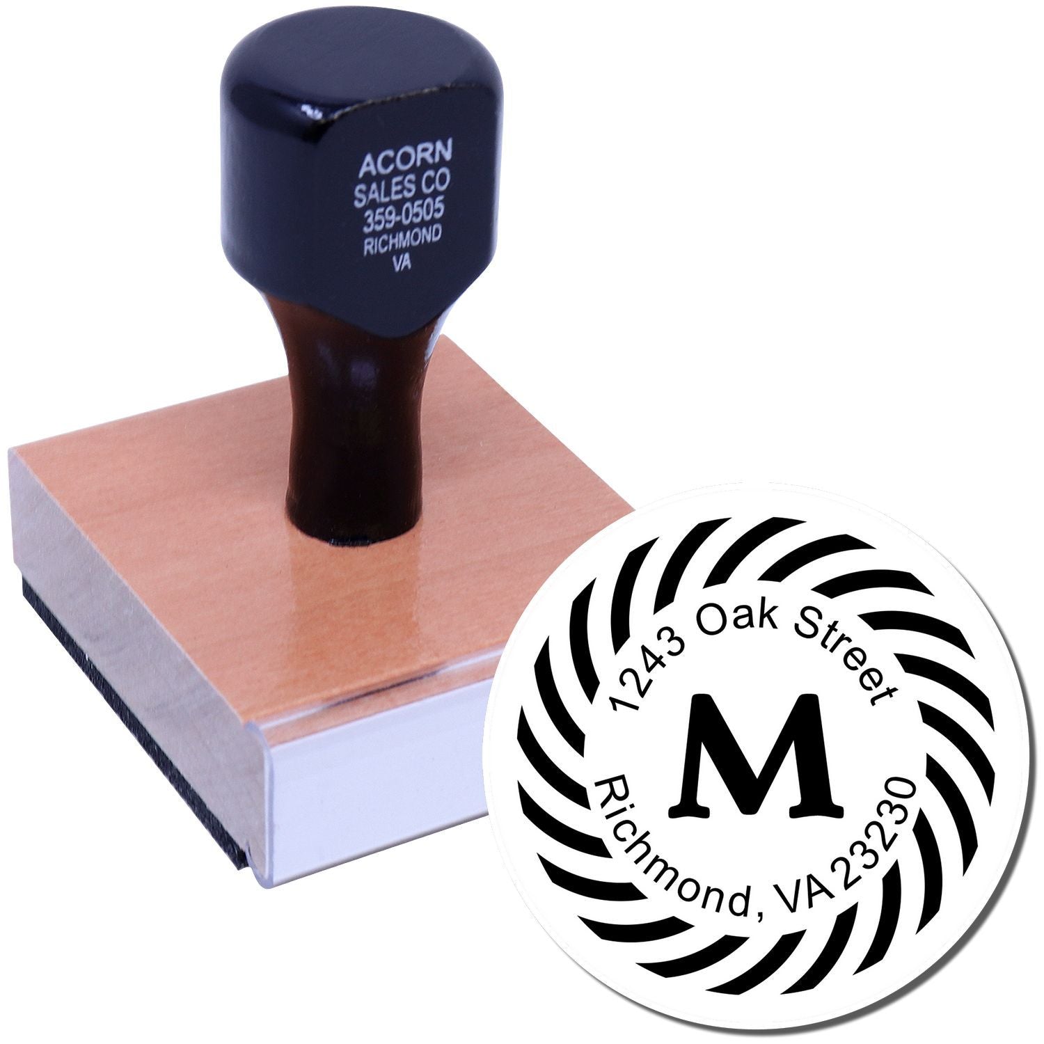 Custom self-inking rubber address stamp with business logo and return address for office mailing