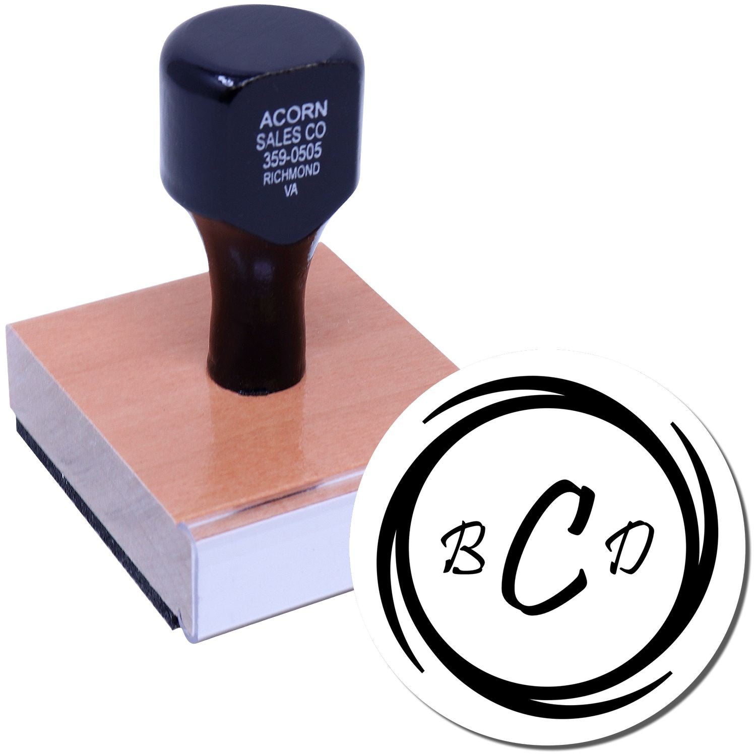 Custom rubber stamp with BC monogram logo for business branding and personalized marking.