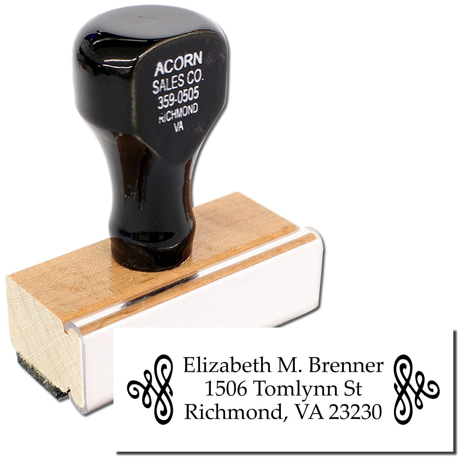 Personalized address rubber stamp with name, monogram, and Richmond, VA return address for envelopes