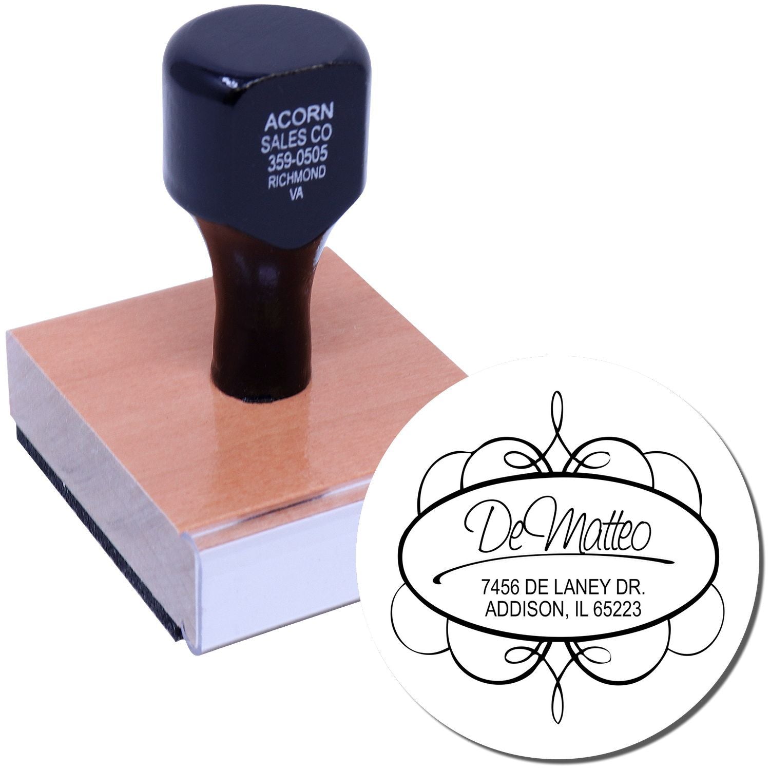 Custom return address rubber stamp with monogram design, ideal for personalized wedding invitations and stationery.