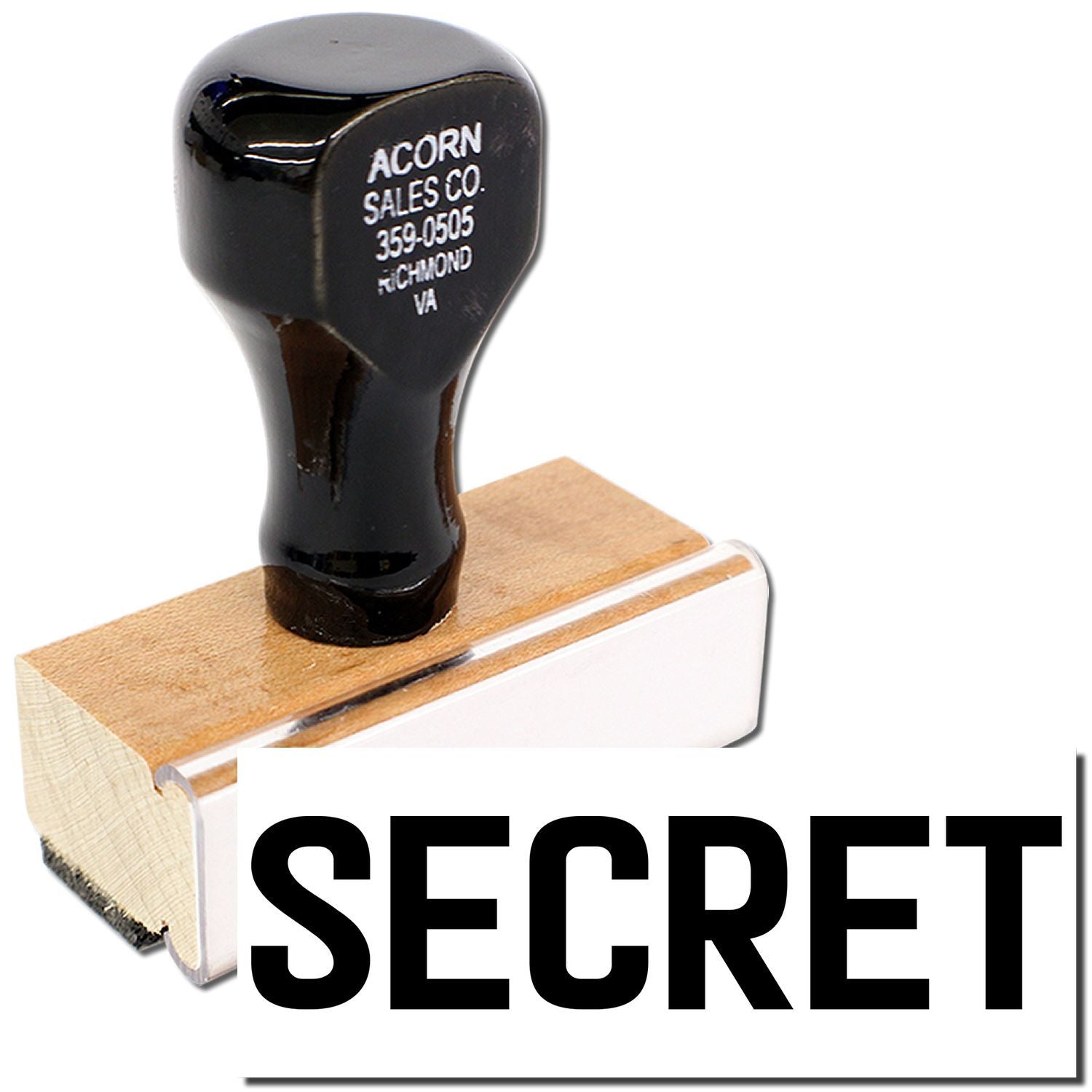 Secret self-inking rubber stamp with wooden handle and black ink, office supply tool for confidential documents