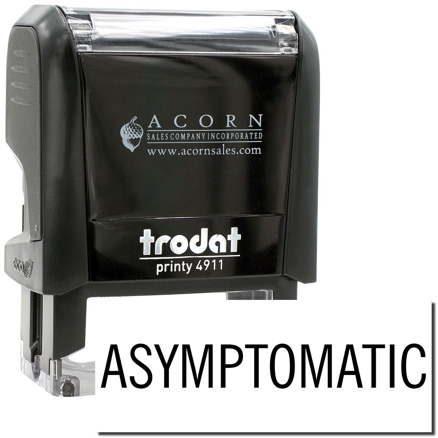 Trodat Printy 4911 automatic self-inking stamp with Asymptomatic text, black office stamp by Acorn Sales
