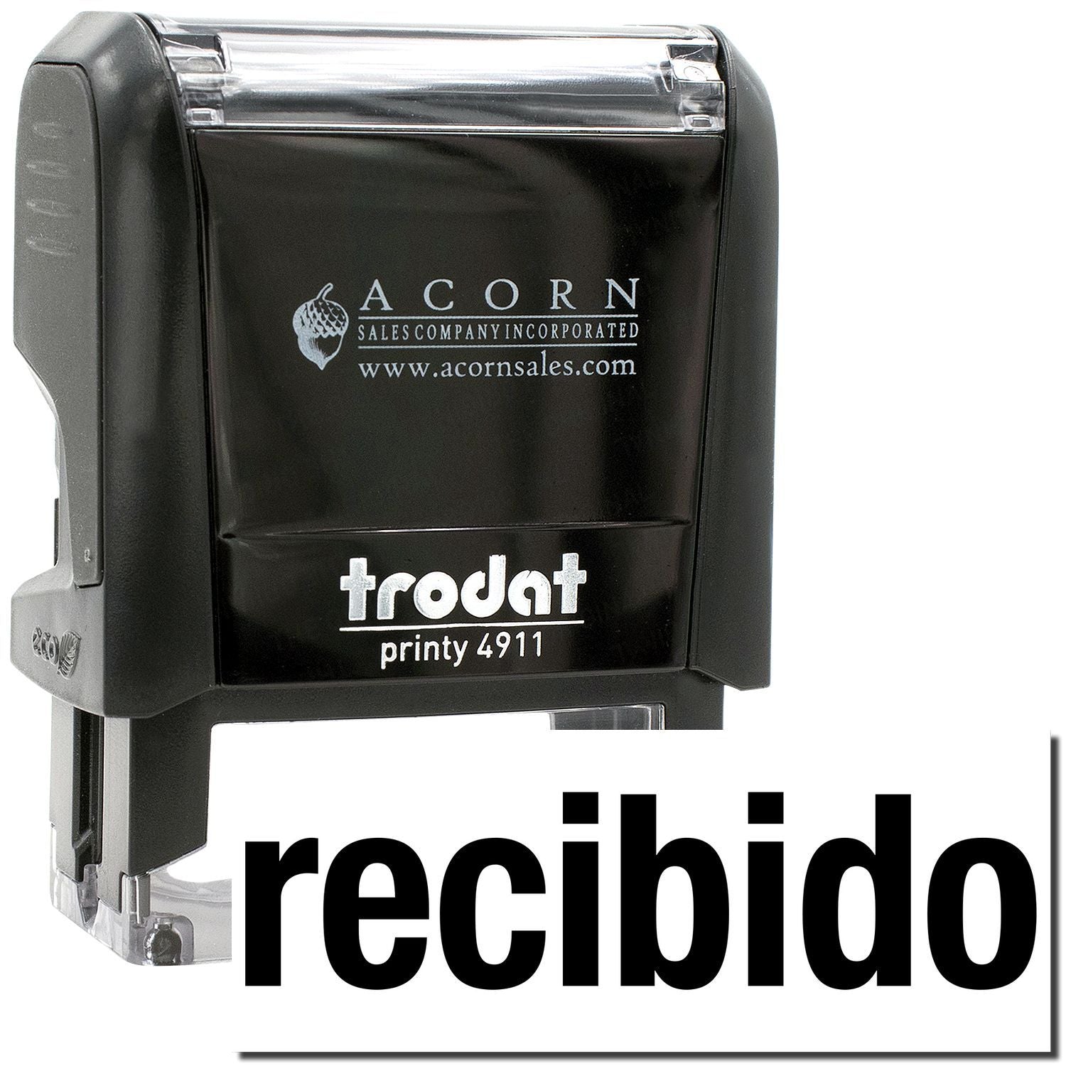 Trodat Printy 4911 self-inking recibido stamp with Acorn Sales branding