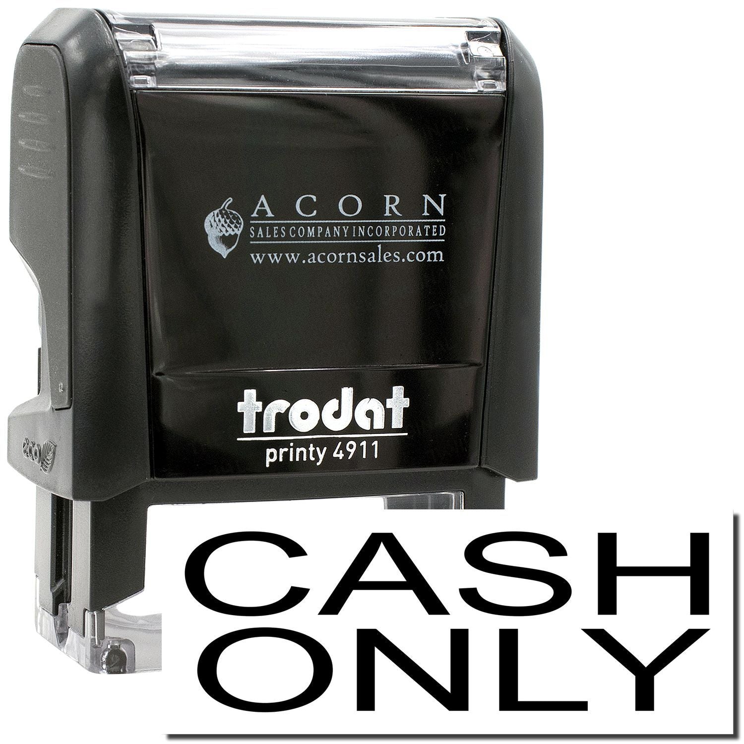 Trodat Printy 4911 self-inking Cash Only stamp, black custom rubber stamp from Acorn Sales