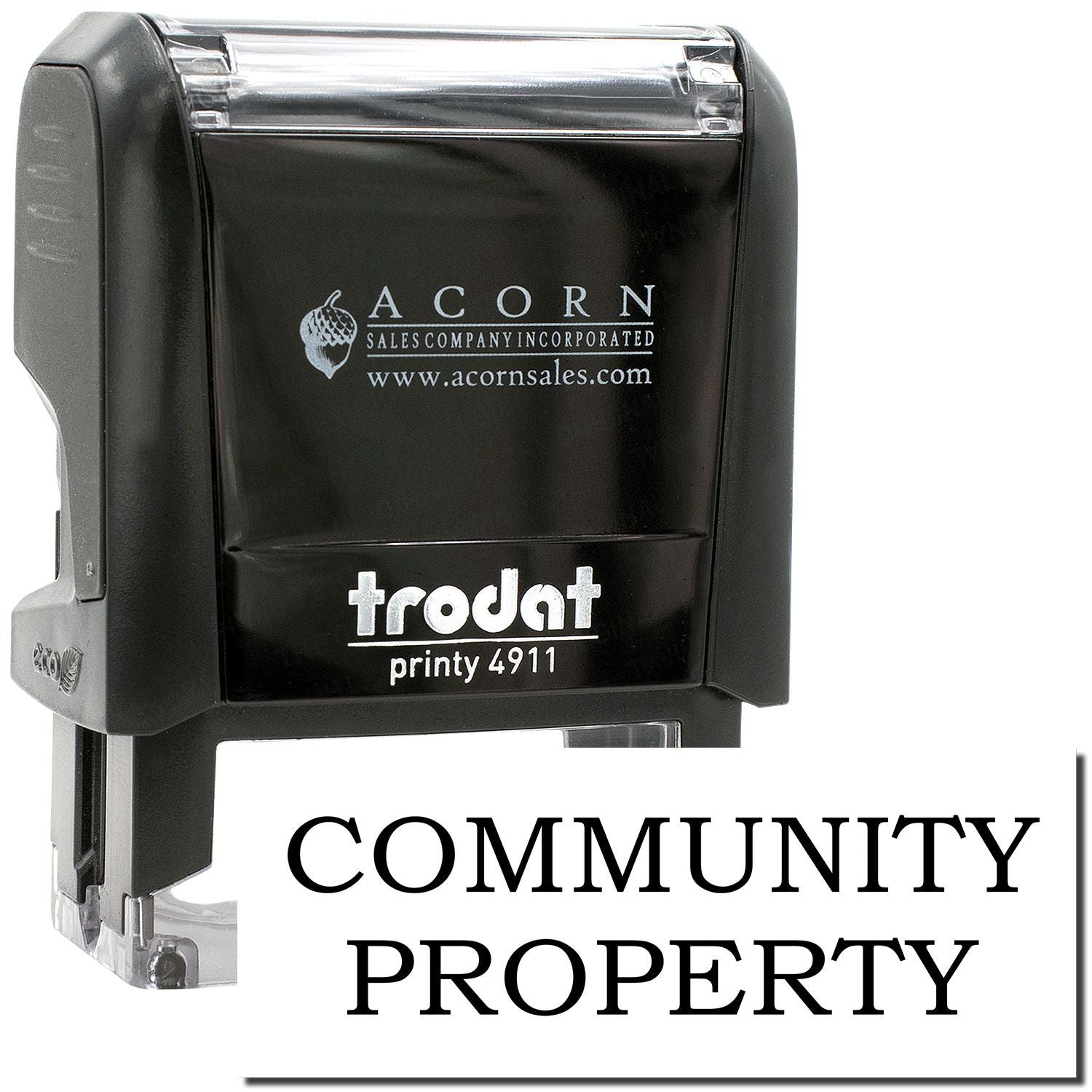 Trodat Printy 4911 self-inking Community Property stamp by Acorn Sales Company with black ink