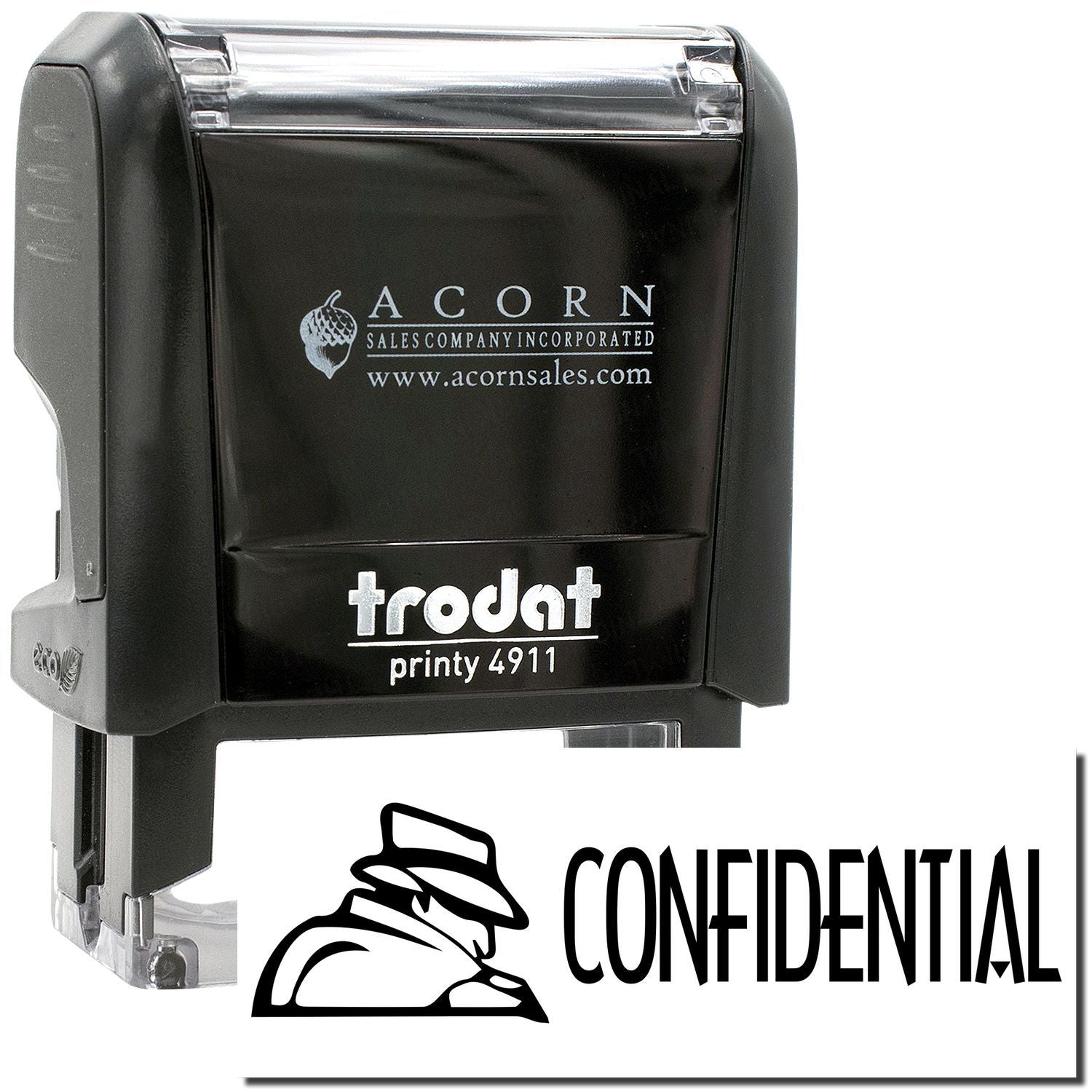 Trodat Printy 4911 confidential self-inking stamp by Acorn Sales Company, black office stamp with clear imprint.