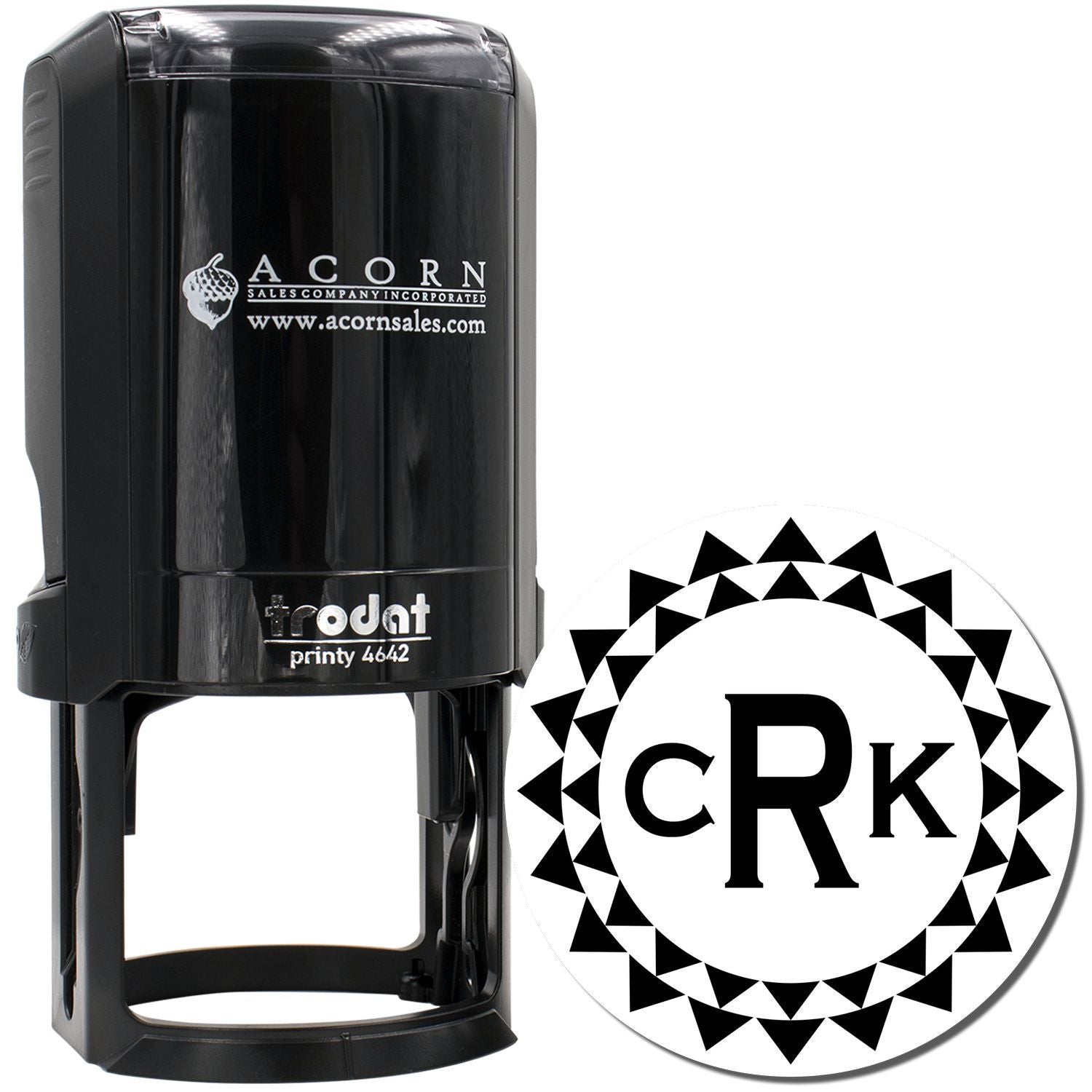 Trodat Printy 4642 self-inking rubber stamp with custom round CRK logo for business branding and official documents