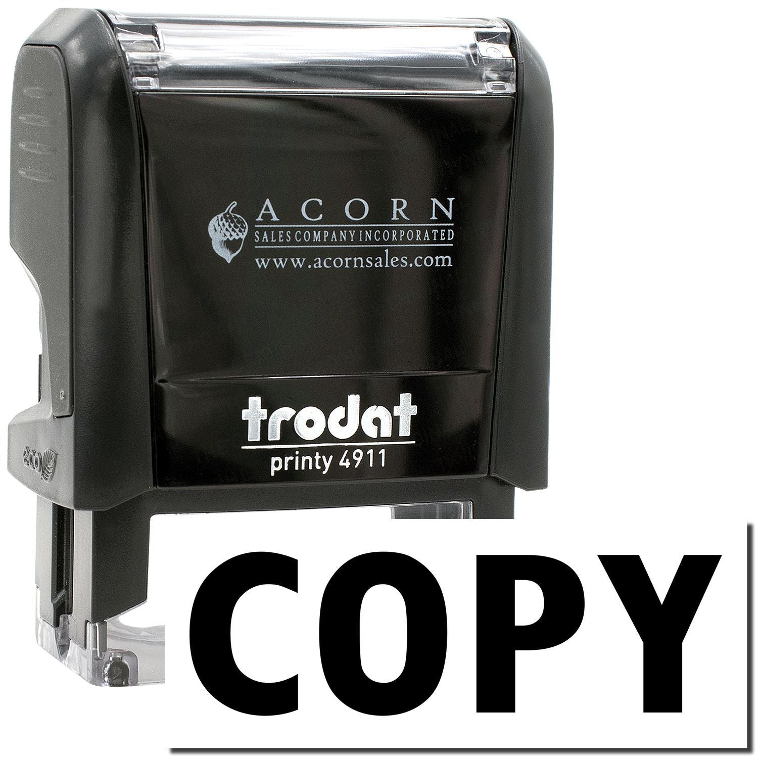 Trodat Printy 4911 self-inking copy stamp with black case and clear impression window