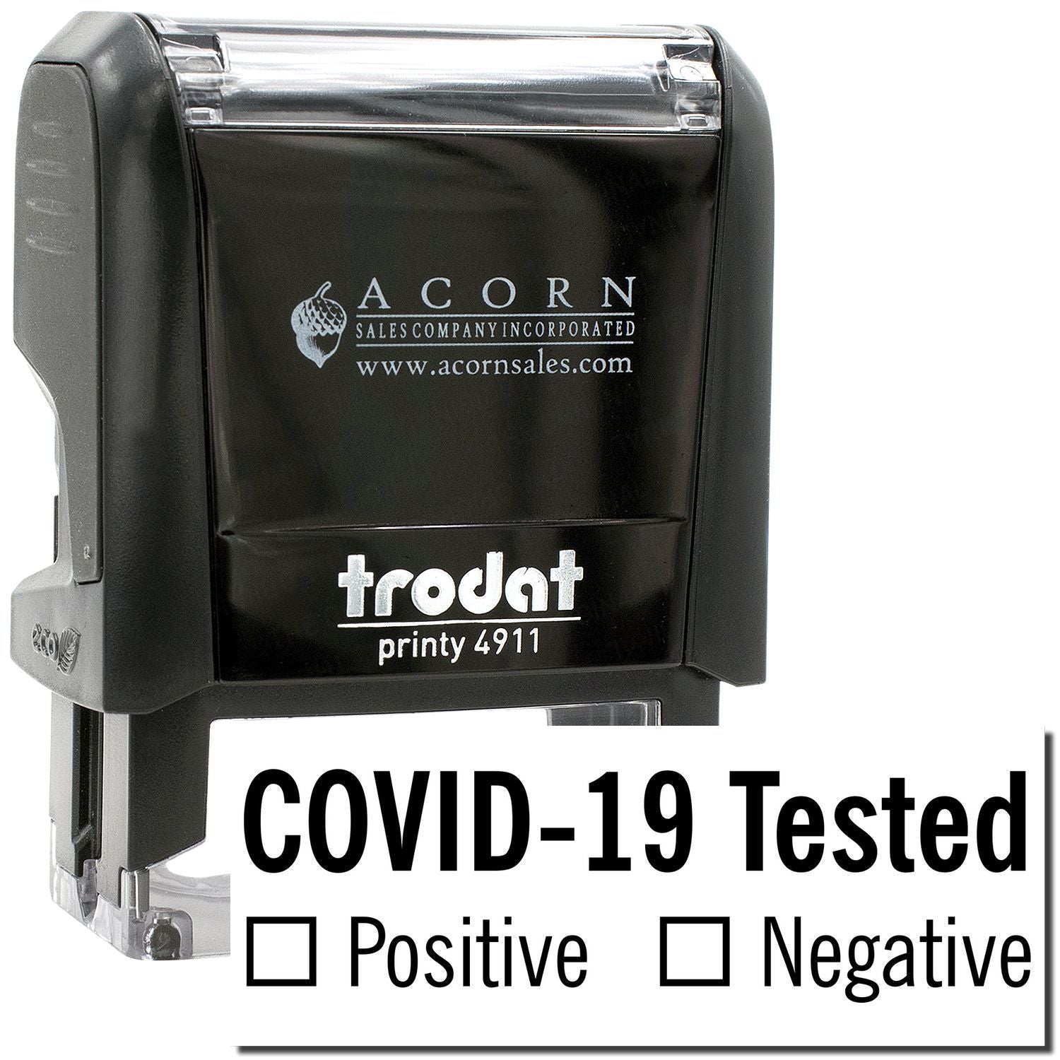 Trodat self-inking COVID-19 tested stamp with positive and negative checkbox options