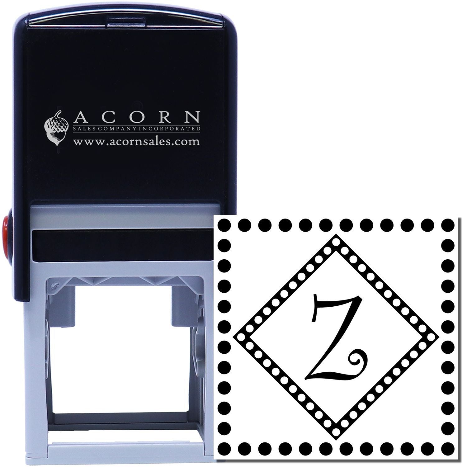 Custom self-inking rubber stamp with decorative number 2 design for business branding, office use, or address marking.