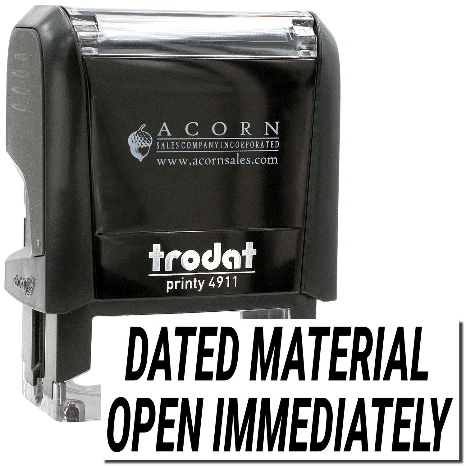 Trodat Printy 4911 self-inking dater stamp for Dated Material Open Immediately documents
