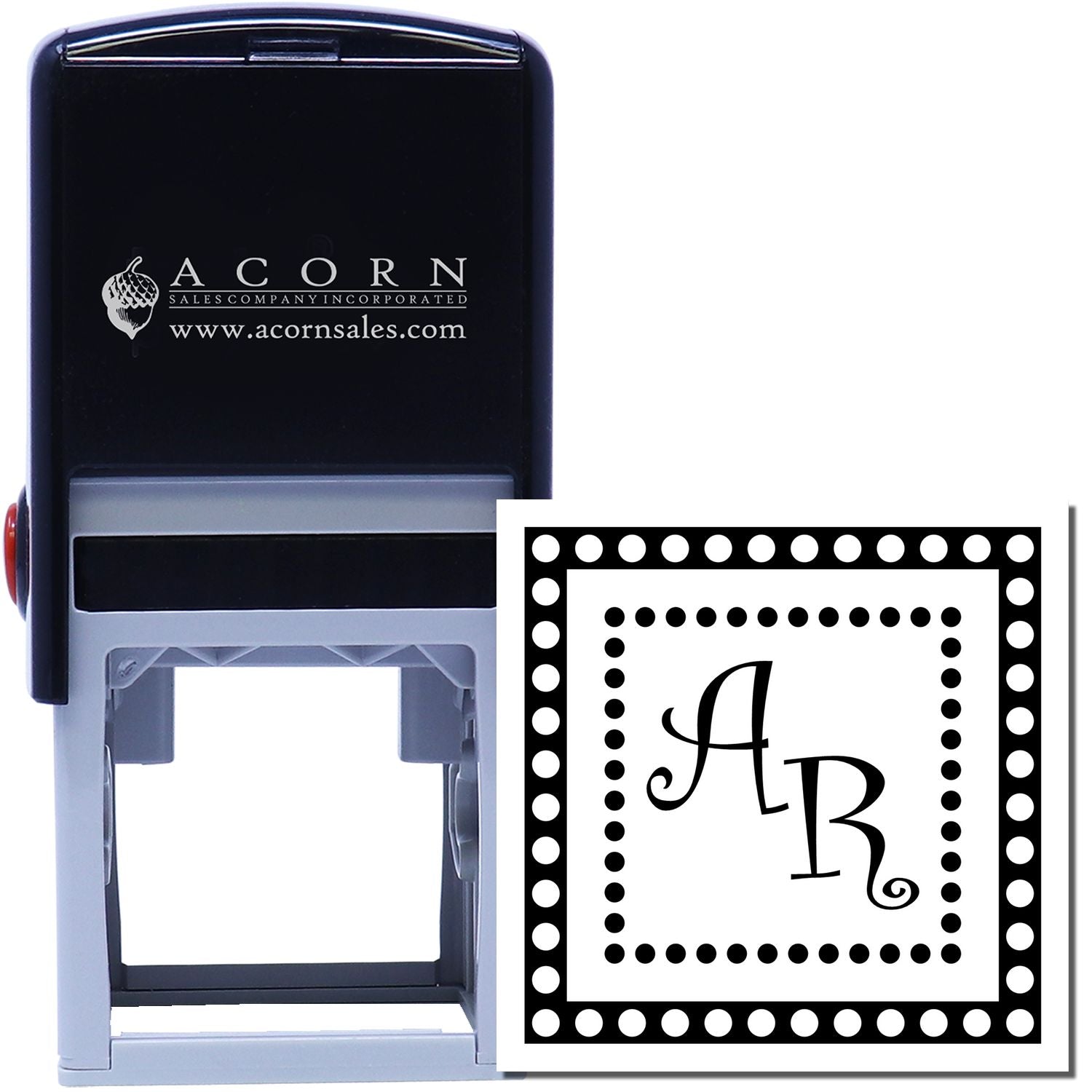 Custom self-inking rubber stamp with decorative AB monogram, ideal for personalized branding and business stationery.