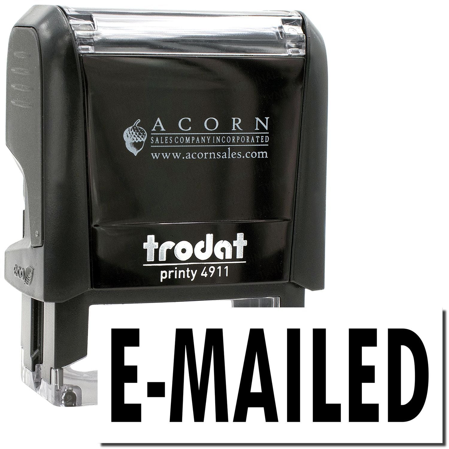 Trodat Printy 4911 E-MAILED self-inking office stamp with black ink and Acorn Sales branding