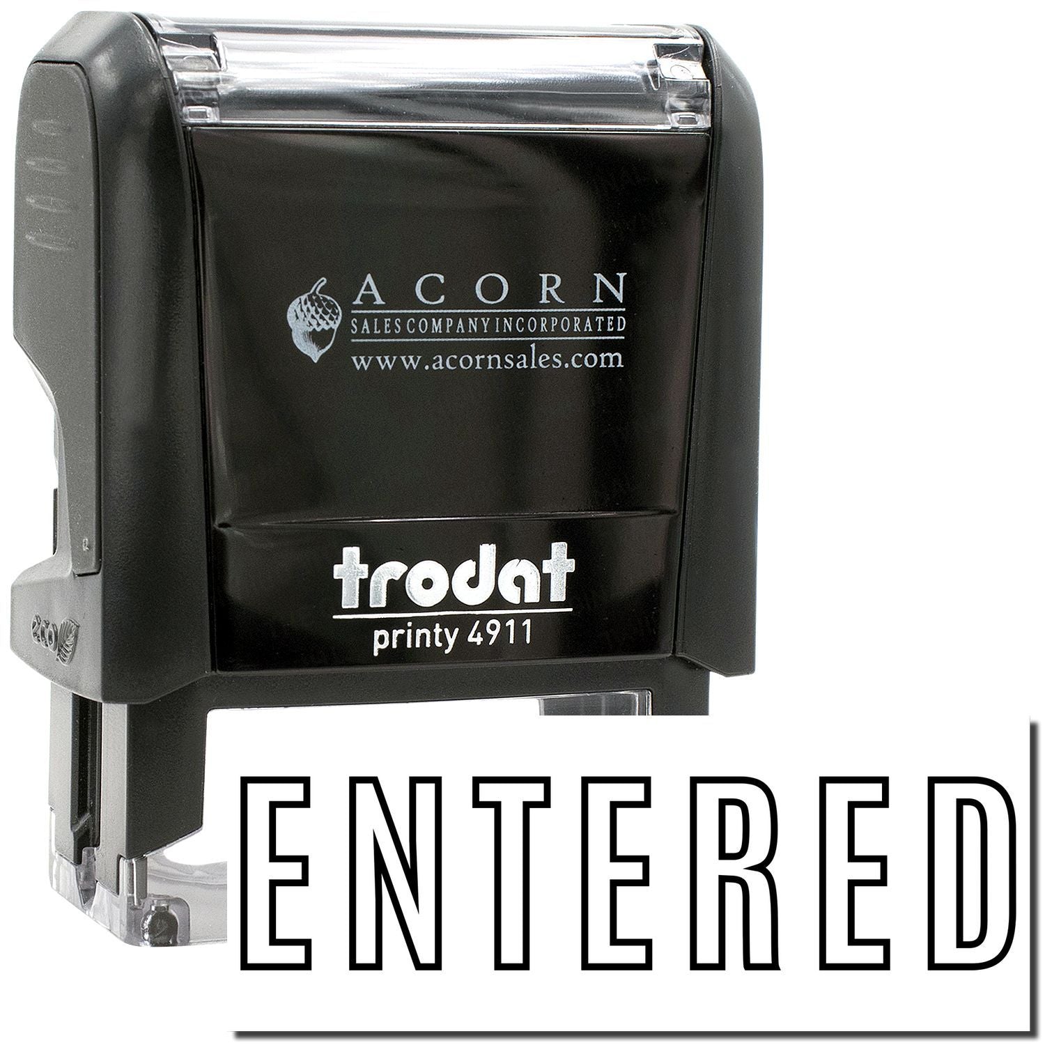 Trodat Printy 4911 self-inking stamp with Acorn Sales logo, black custom office rubber stamp