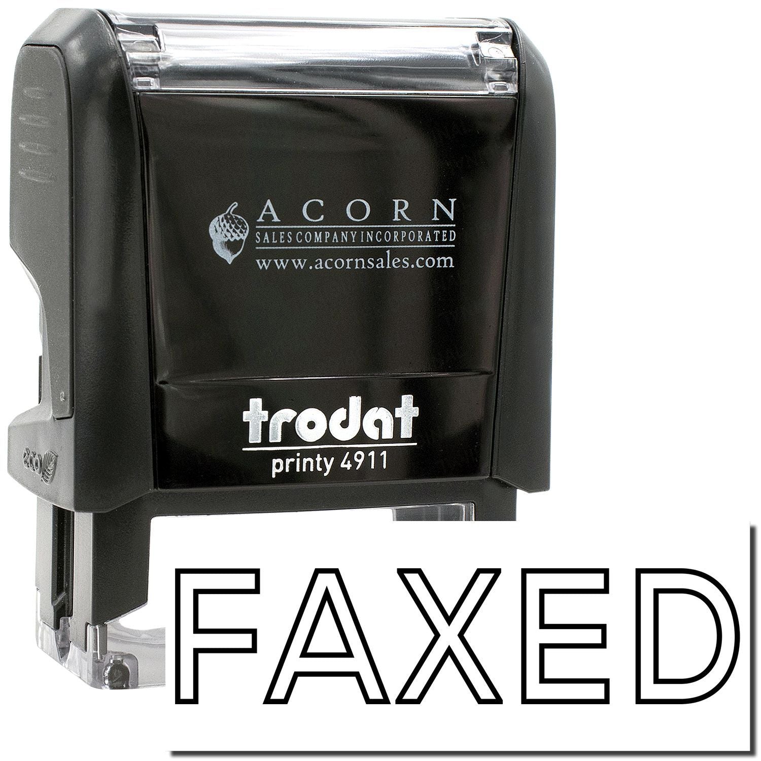 Trodat Printy 4911 self-inking FAXED rubber stamp for office documents, black stamp with clear imprint.