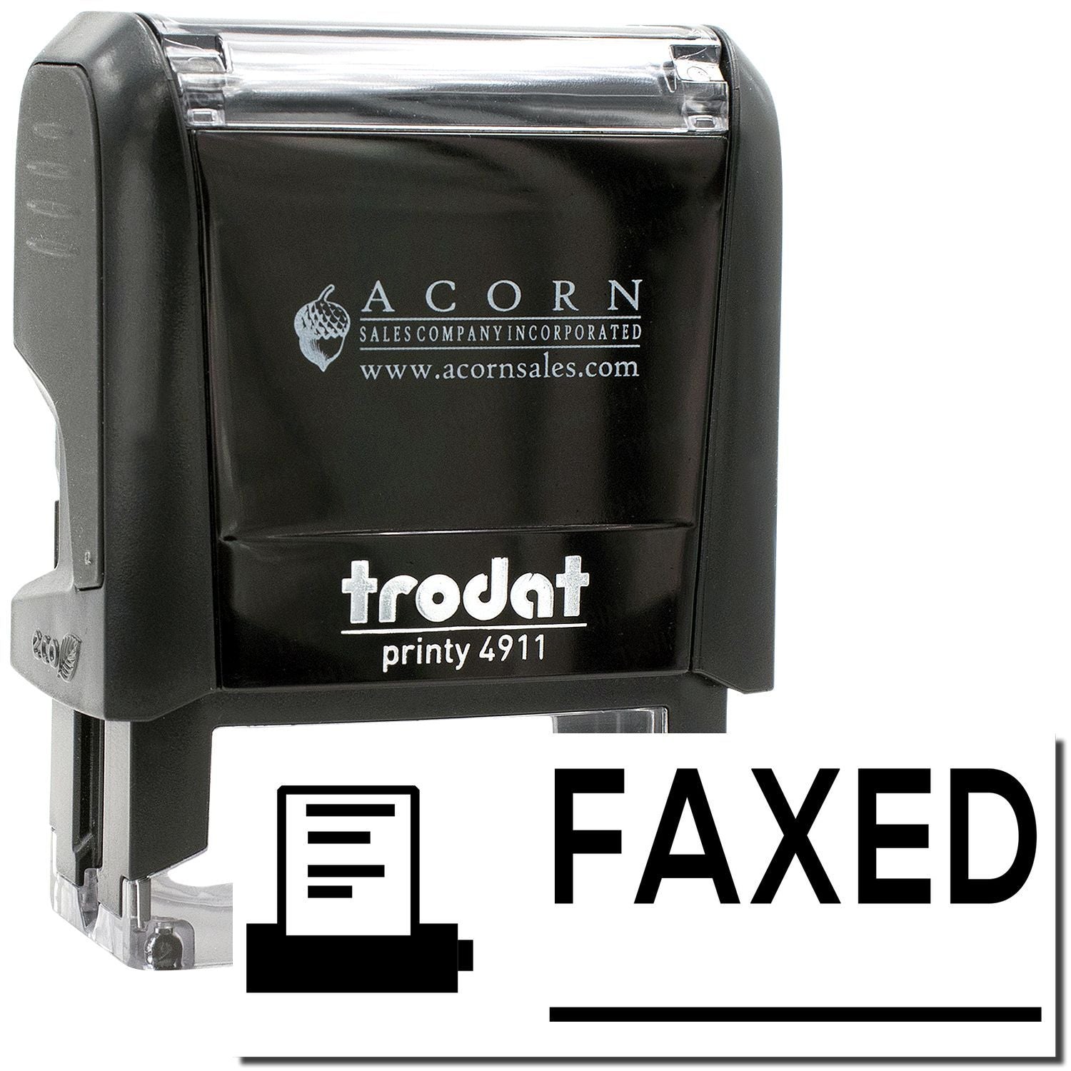 Trodat Printy 4911 self-inking faxed stamp with fax icon, black office rubber stamp from Acorn Sales