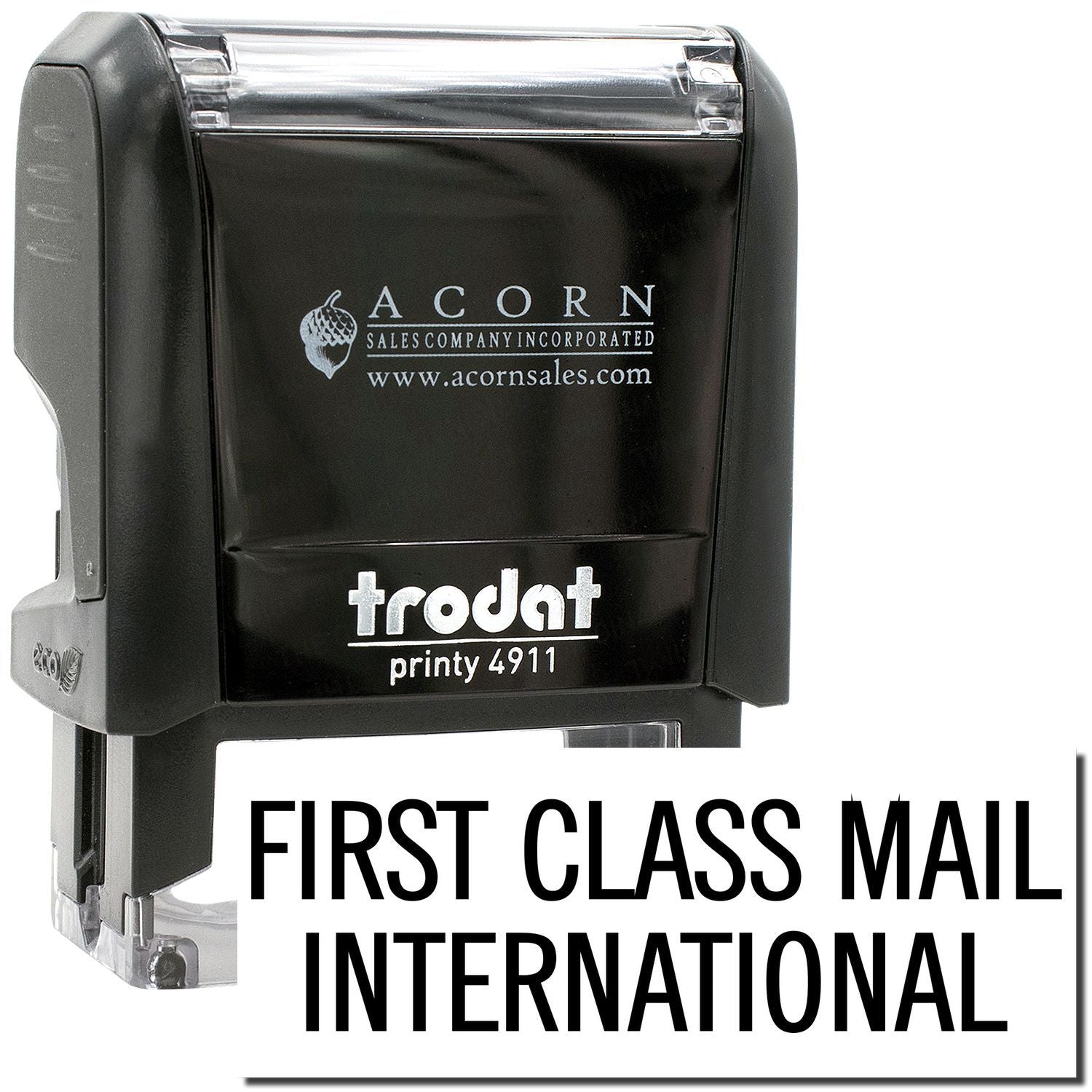 Trodat Printy 4911 self-inking stamp with First Class Mail International imprint by Acorn Sales Company