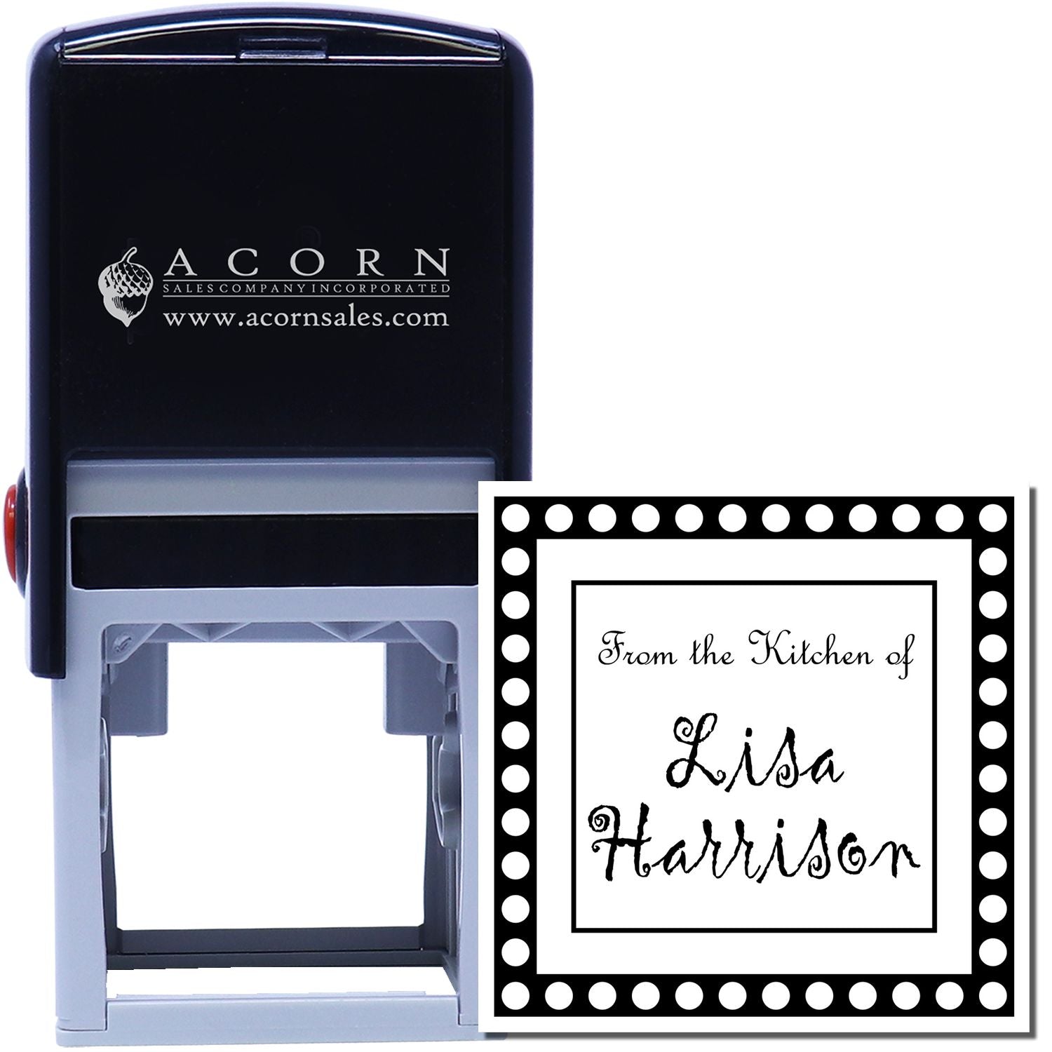 Self-inking personalized rubber stamp with From the Kitchen of Lisa Harrison imprint for homemade gifts and packaging