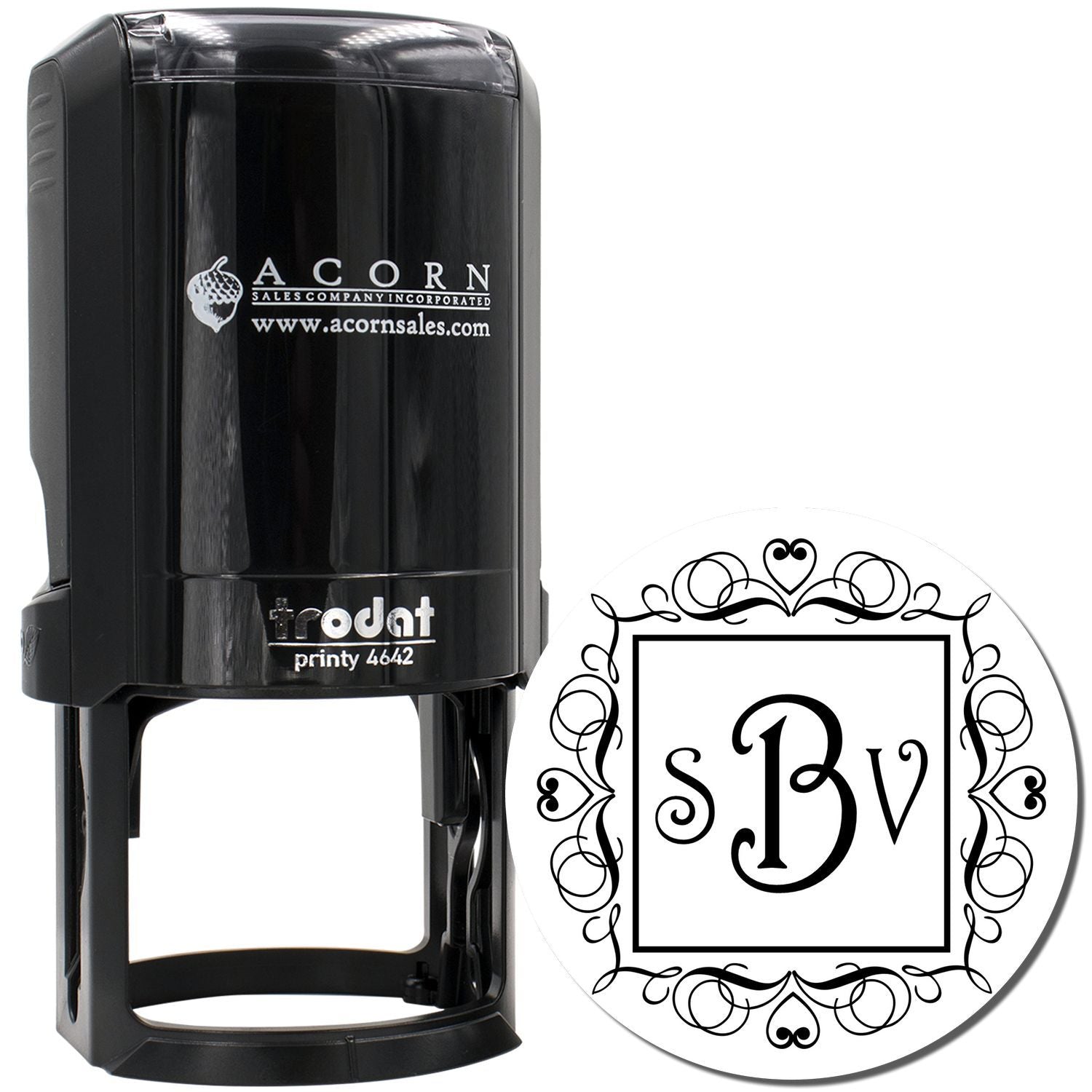 Custom self-inking rubber stamp with monogram design for personalized wedding or business marking