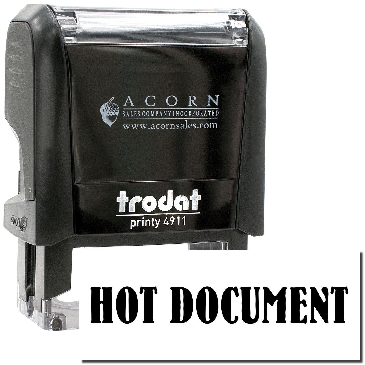 Trodat Printy 4911 hot document stamp with Acorn Sales Company branding