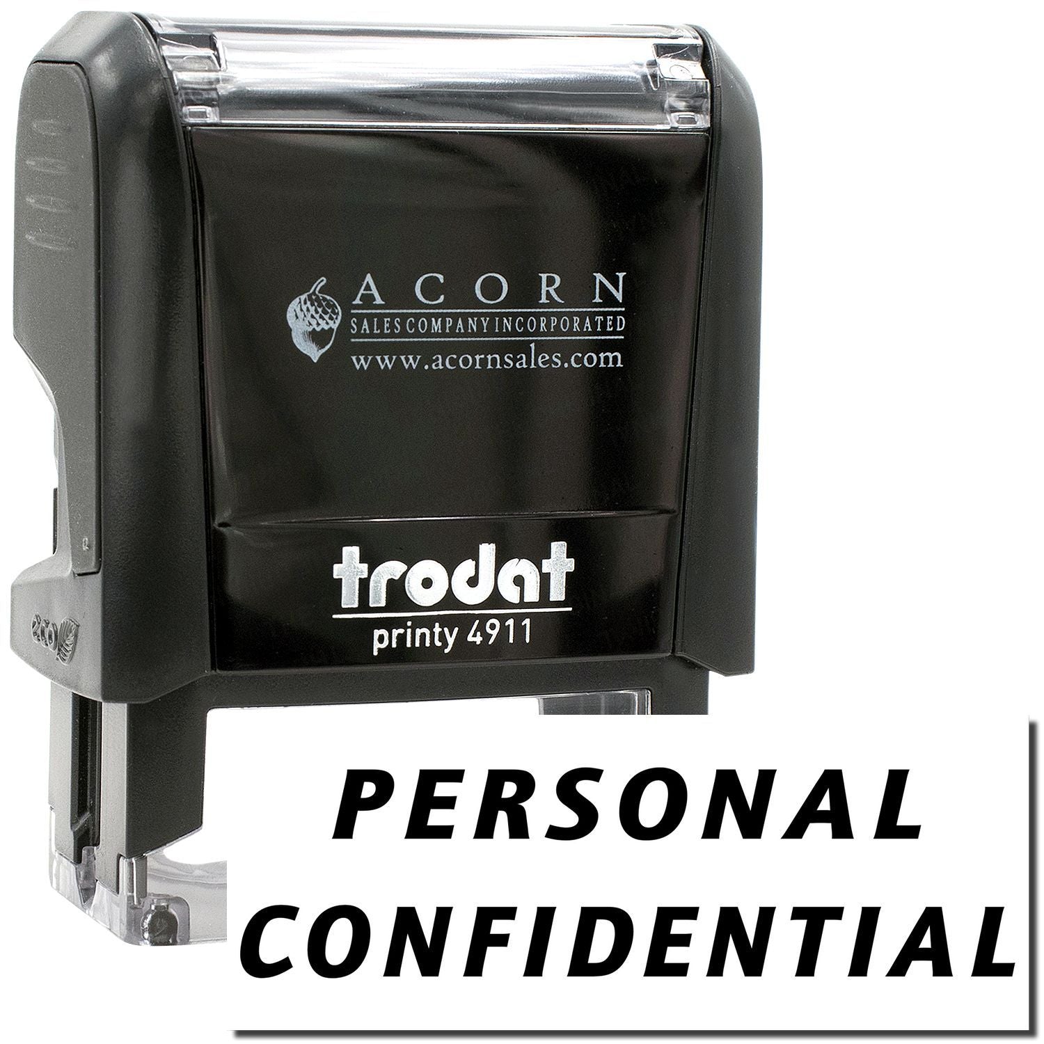 Trodat Printy 4911 personal confidential self-inking stamp with custom Acorn Sales logo
