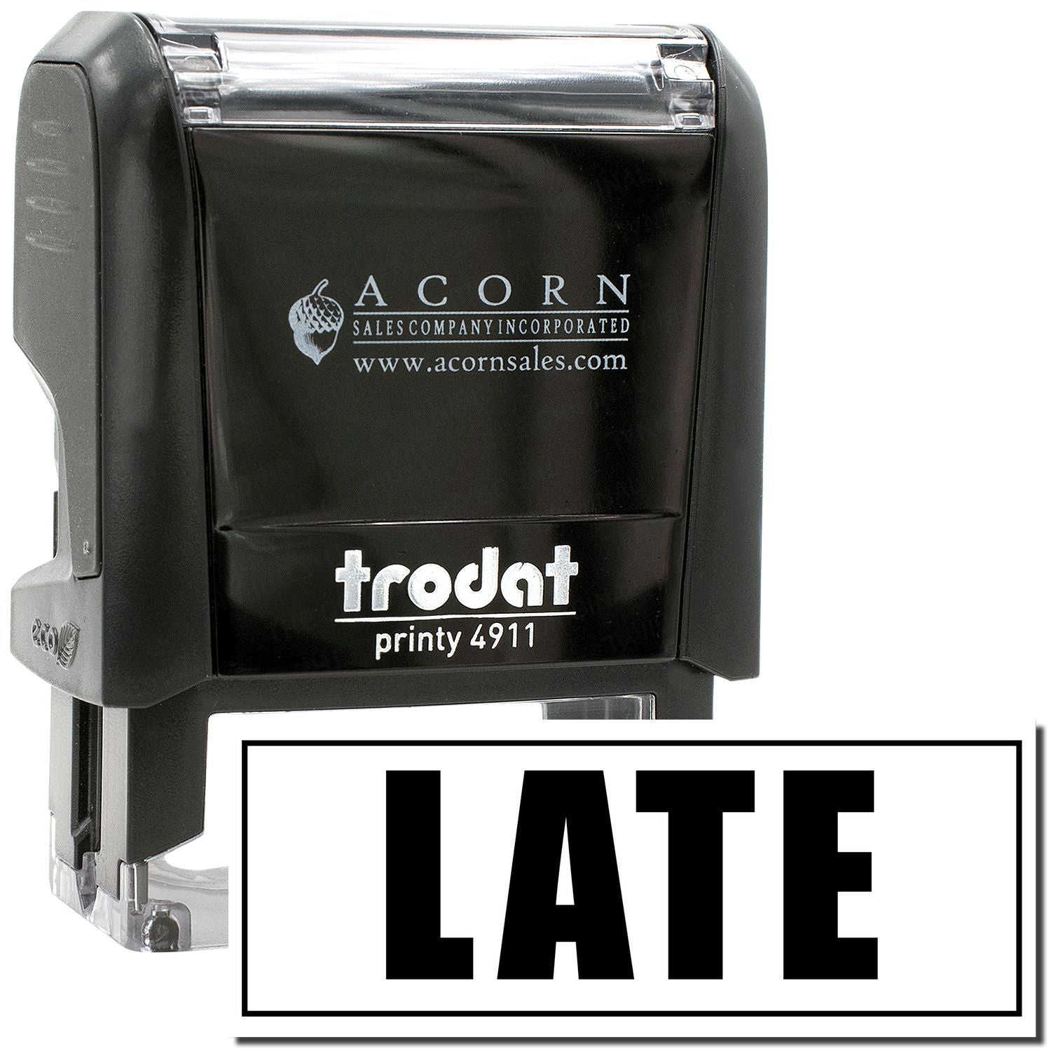 Trodat Printy 4911 self-inking date stamp with LATE marking for office use