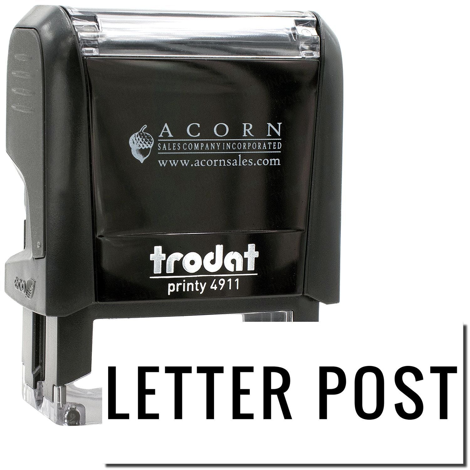 Trodat Printy 4911 letter post self-inking stamp with black Acorn Sales Company case