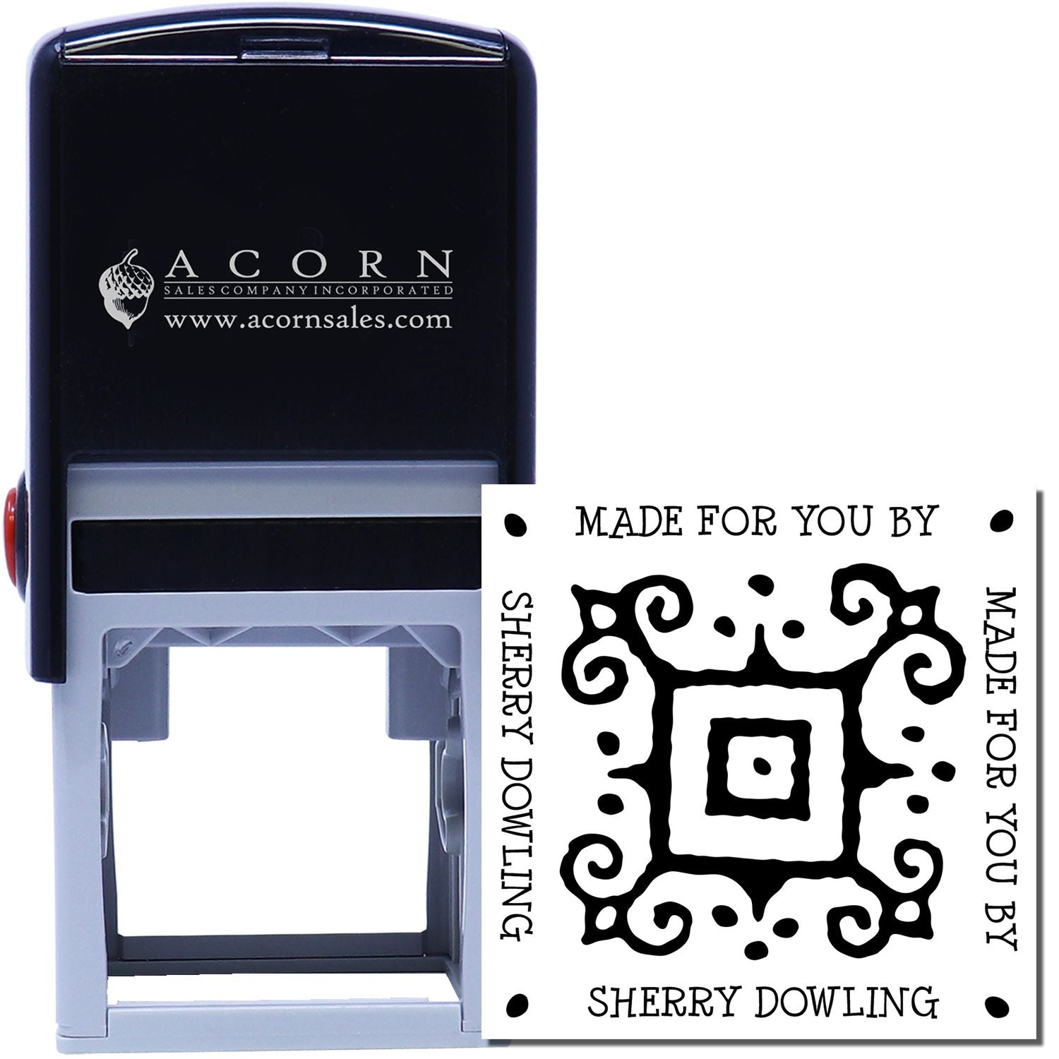 Custom self-inking rubber stamp with personalized Made for You by Sherry Dowling design for handmade products.