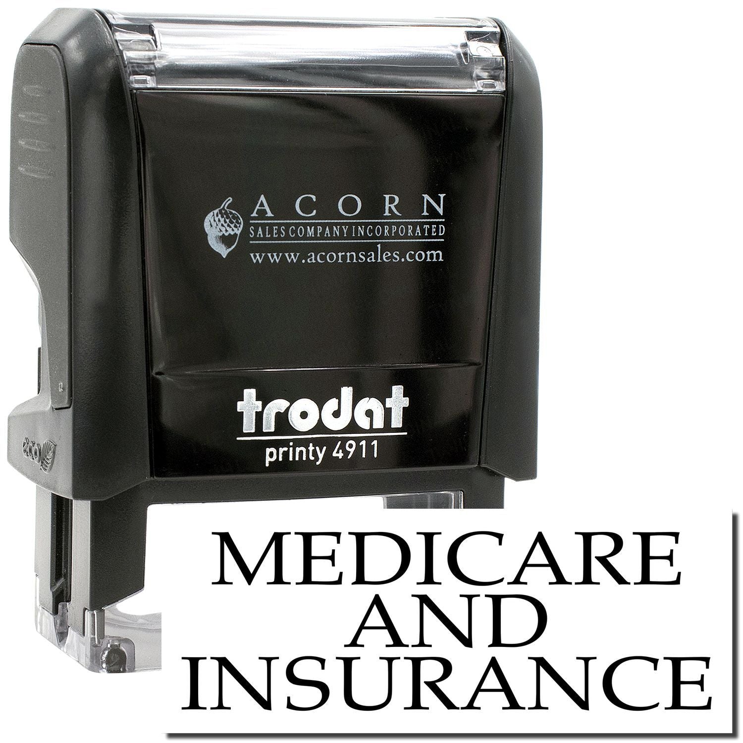 Black Trodat Printy 4911 self-inking stamp for Medicare and insurance, Acorn Sales Company
