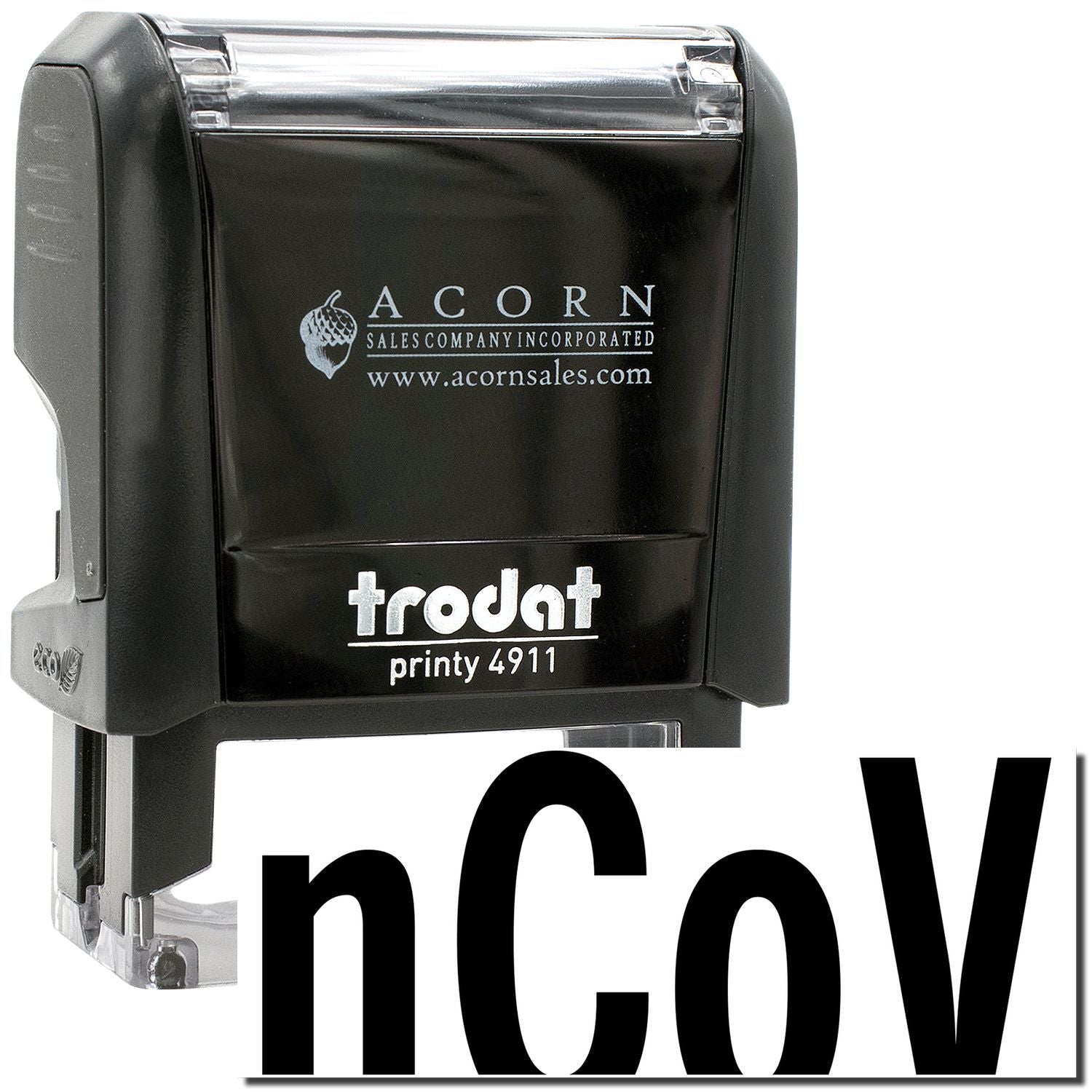 Trodat Printy 4911 self-inking stamp with Acorn Sales branding and nCoV text on a white background