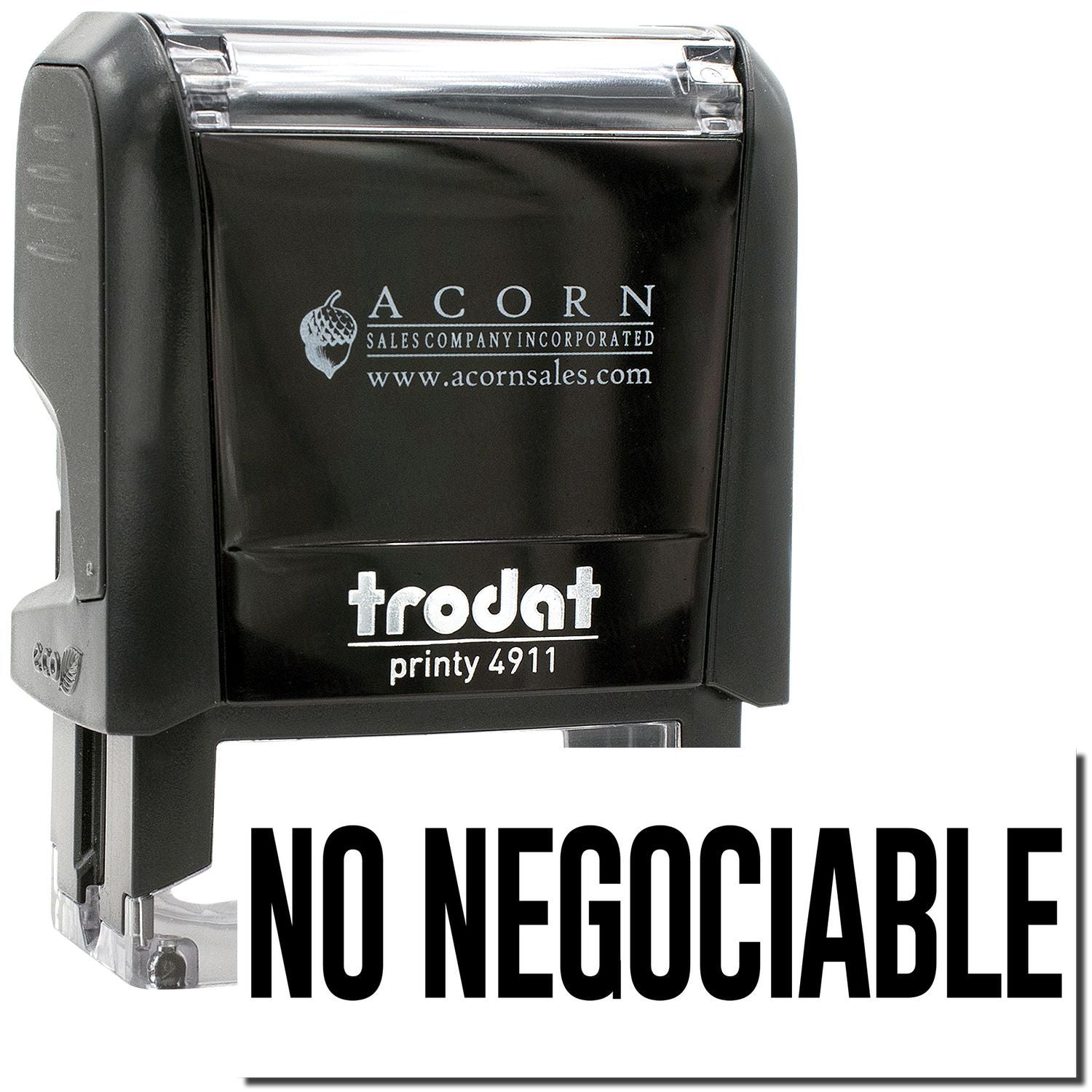 Black Trodat Printy 4911 self-inking rubber stamp by Acorn Sales Company with No Negotiable text.