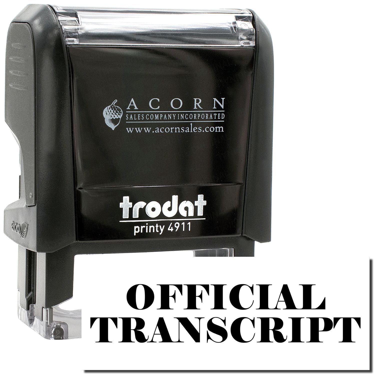 Black Trodat Printy 4911 official transcript self-inking stamp by Acorn Sales