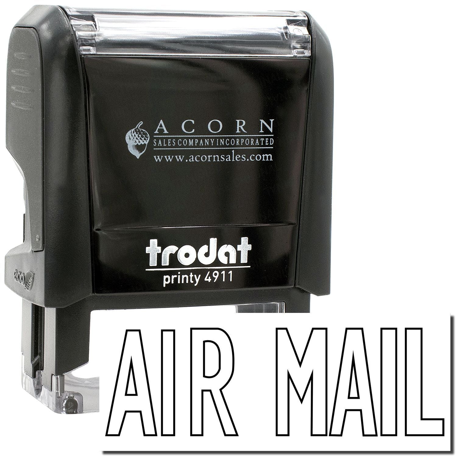 Trodat Printy 4911 Air Mail self-inking stamp by Acorn Sales, black office postage stamp marker